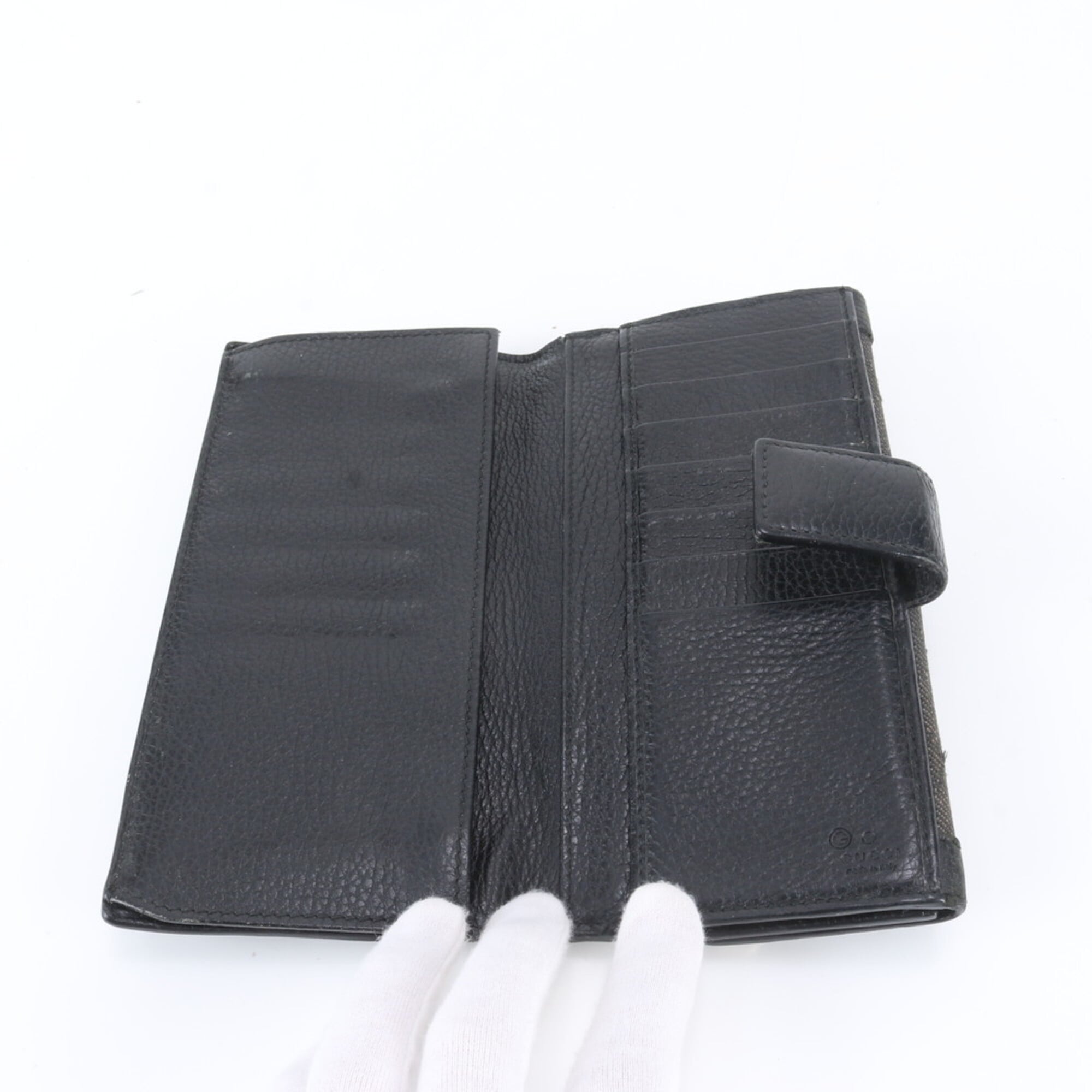 Gucci Black Leather Canvas Long Wallet (Bi-Fold) (Pre-Owned)