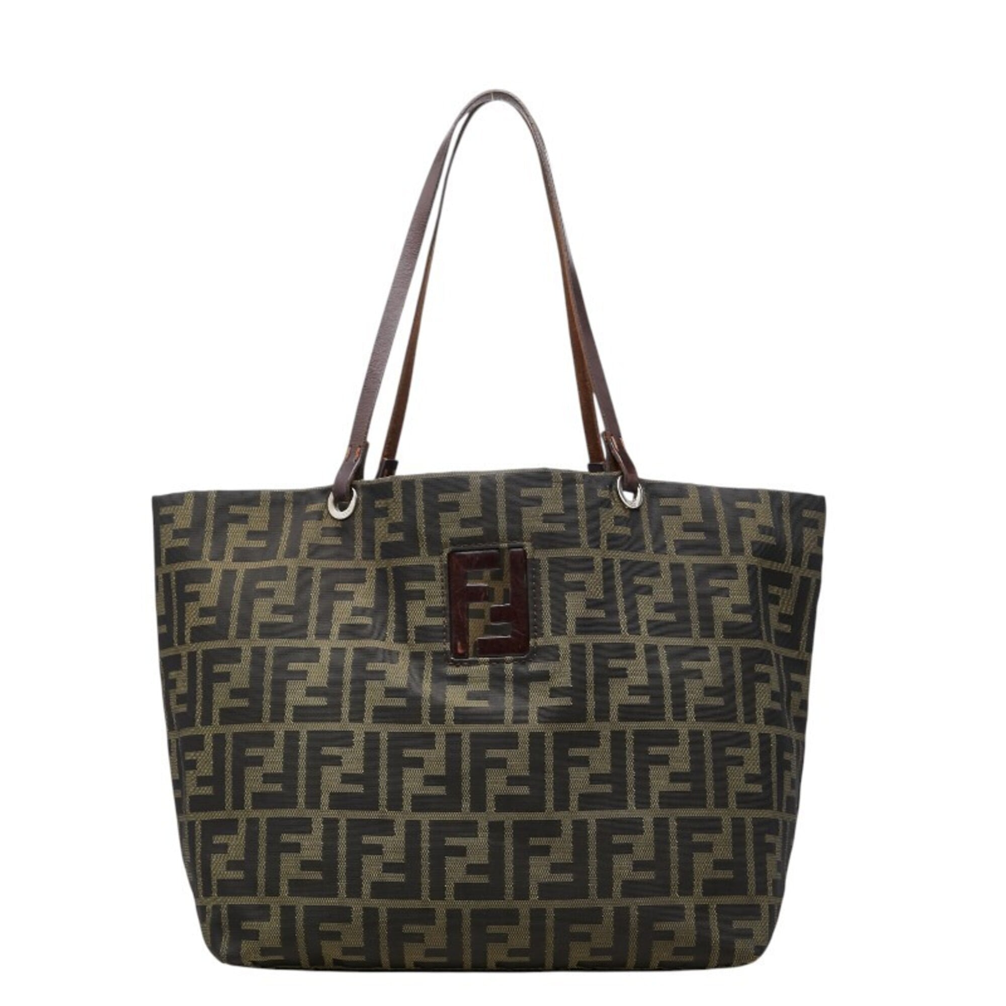 Fendi Brown Khaki Canvas Leather Handbag Tote Bag (Pre-Owned)