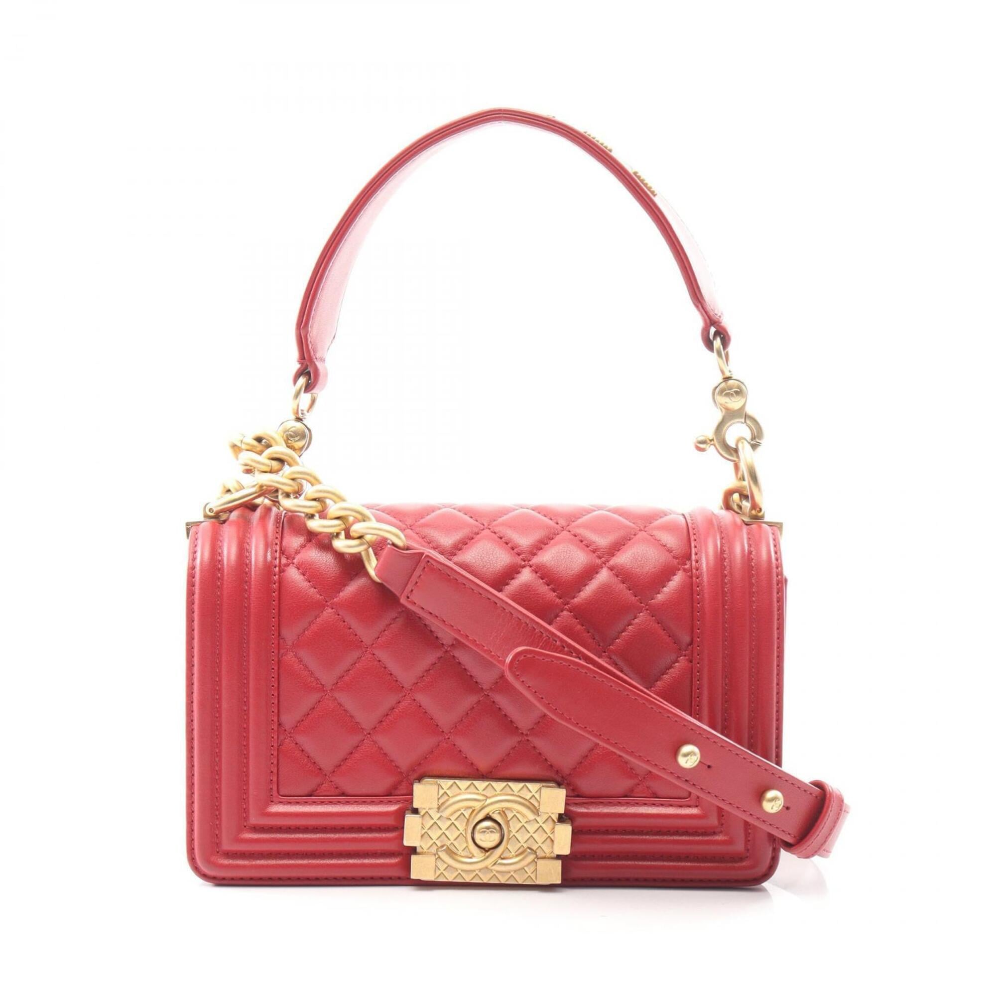 Chanel Red Color Leather Handbag Shoulder Bag (Pre-Owned)