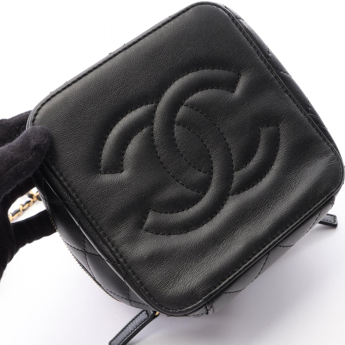 Chanel Black Leather Handbag Shoulder Bag Vanity Bag (Pre-Owned)