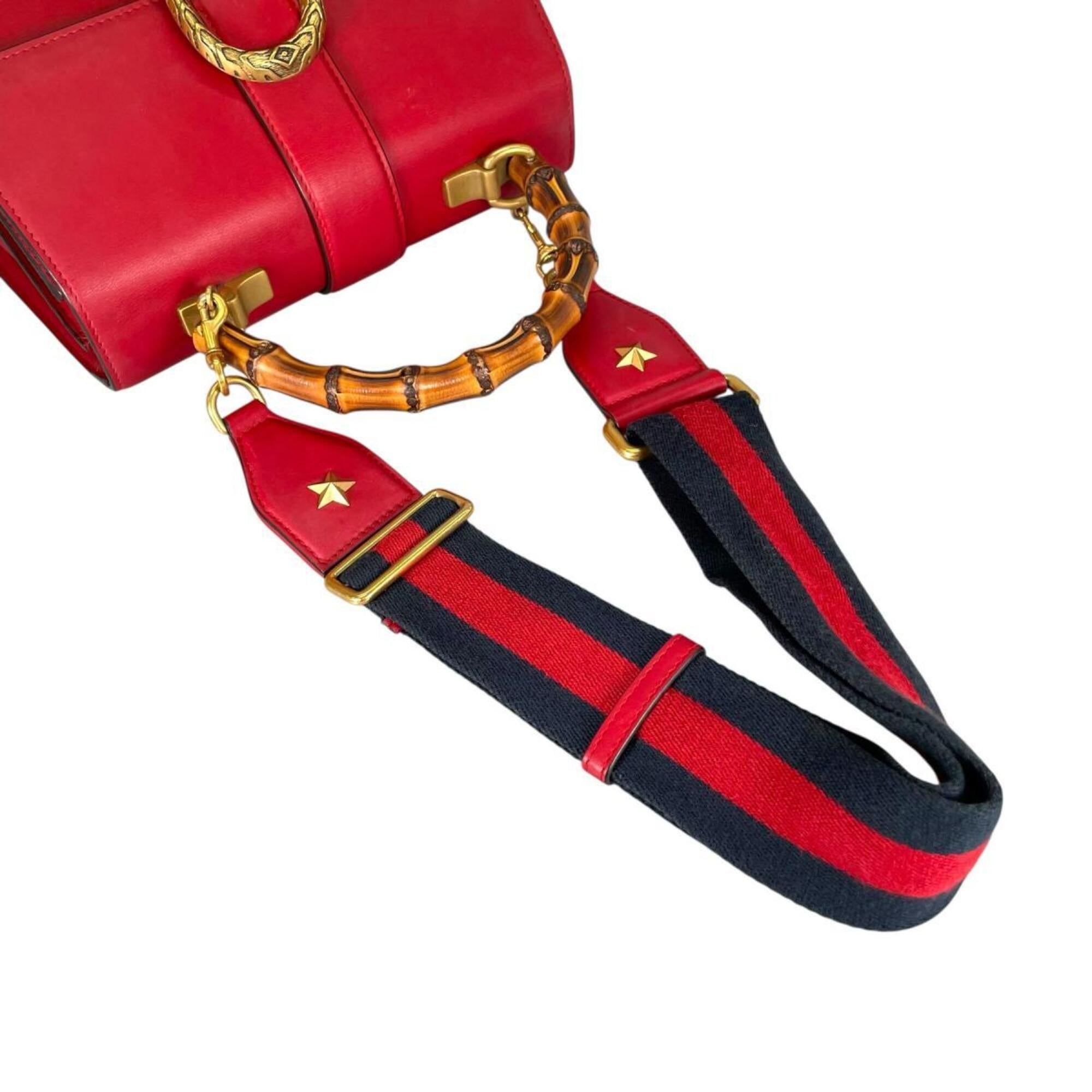 Gucci Red Color Leather Handbag Shoulder Bag (Pre-Owned)