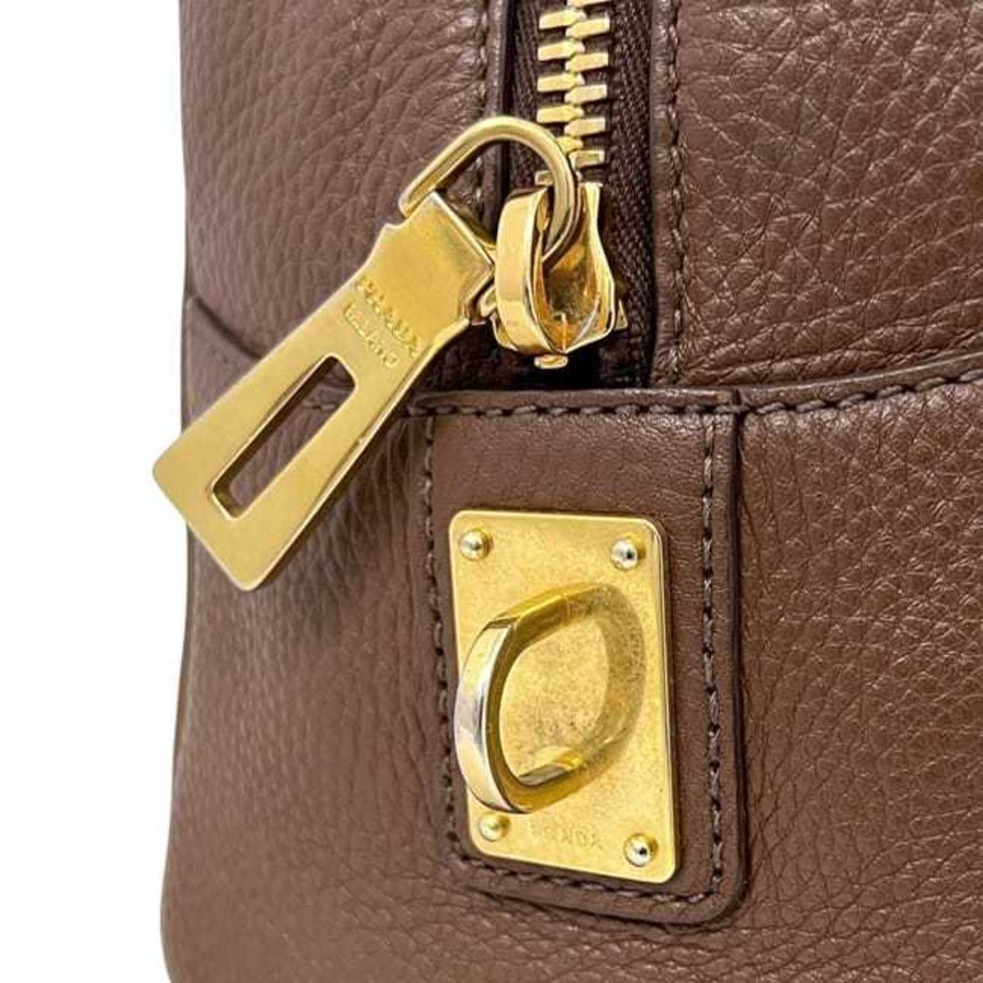 Prada Brown Leather Boston Bag Handbag (Pre-Owned)