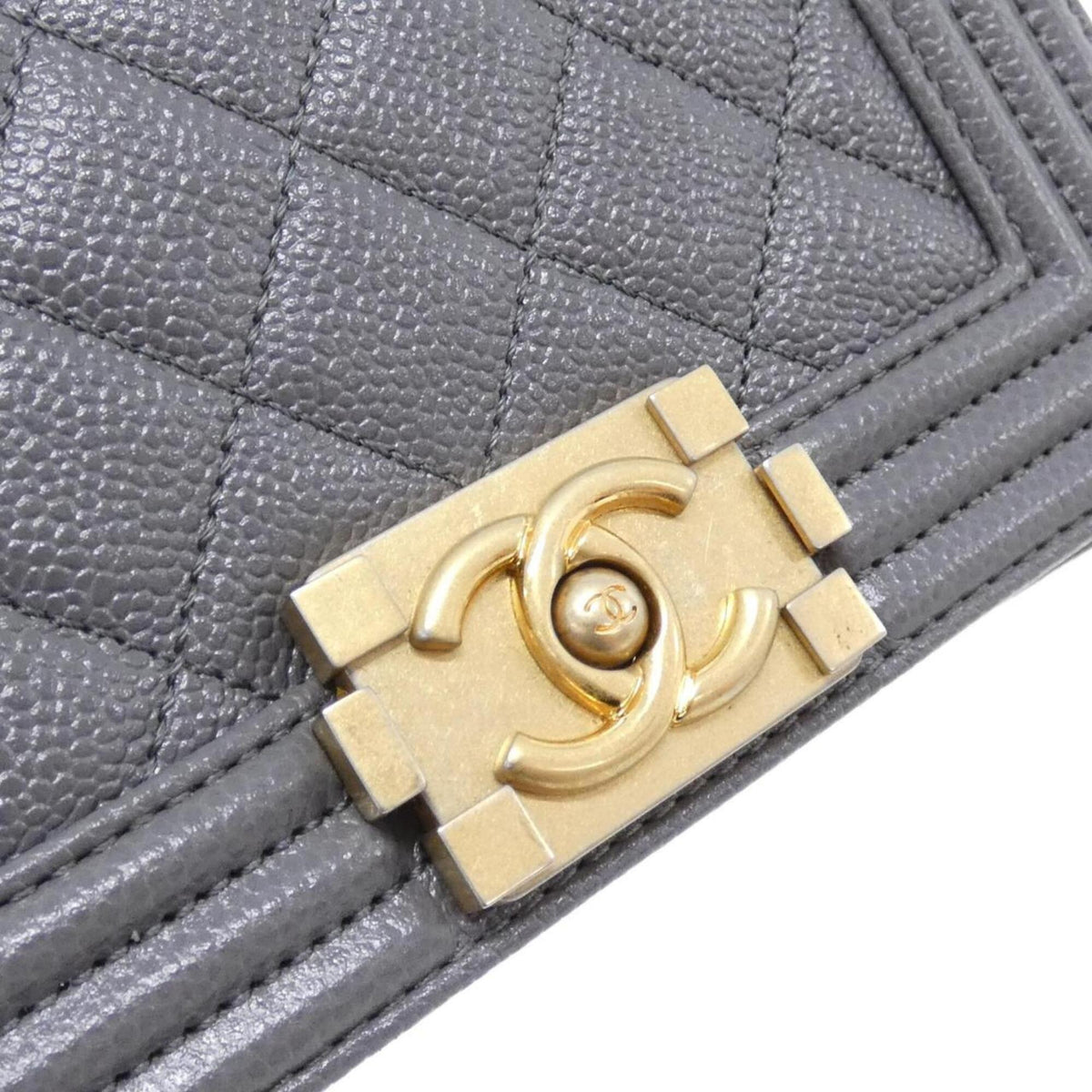 Chanel Gray Grained Calfskin Shoulder Bag (Pre-Owned)