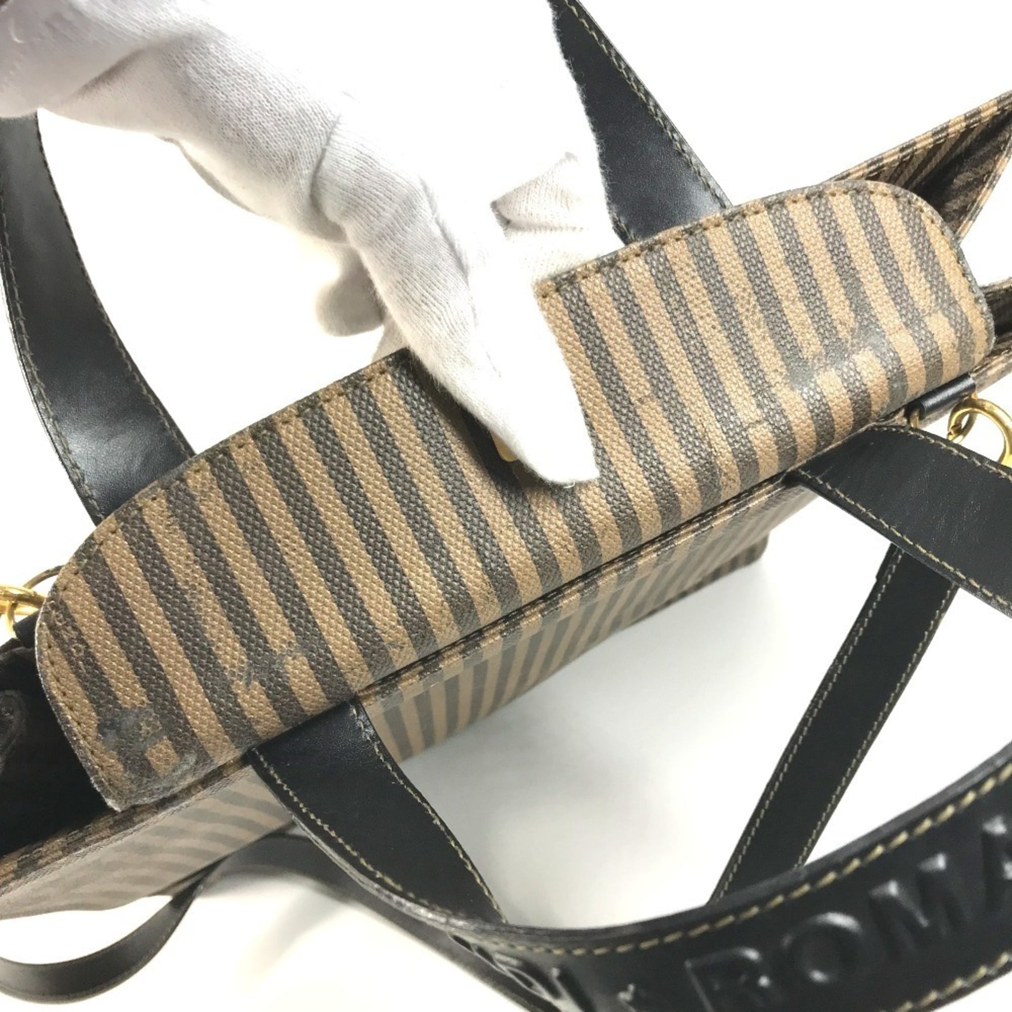 Fendi Black Brown Leather Coated Canvas Handbag Shoulder Bag Tote Bag (Pre-Owned)