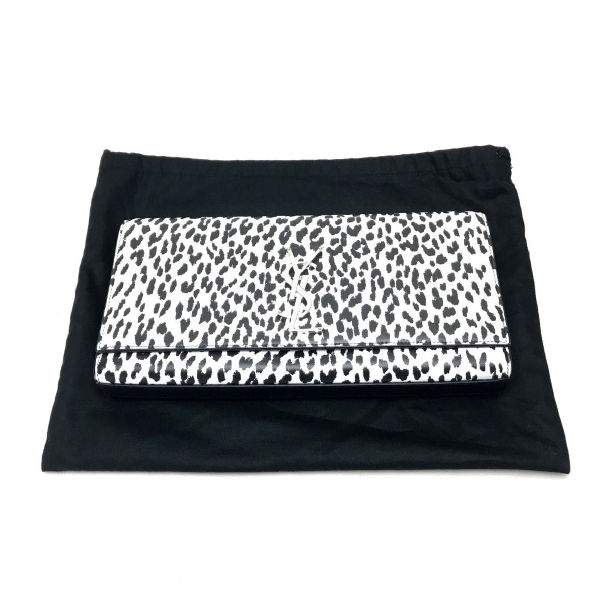 Saint Laurent Black White Leather Clutch Bag (Pre-Owned)