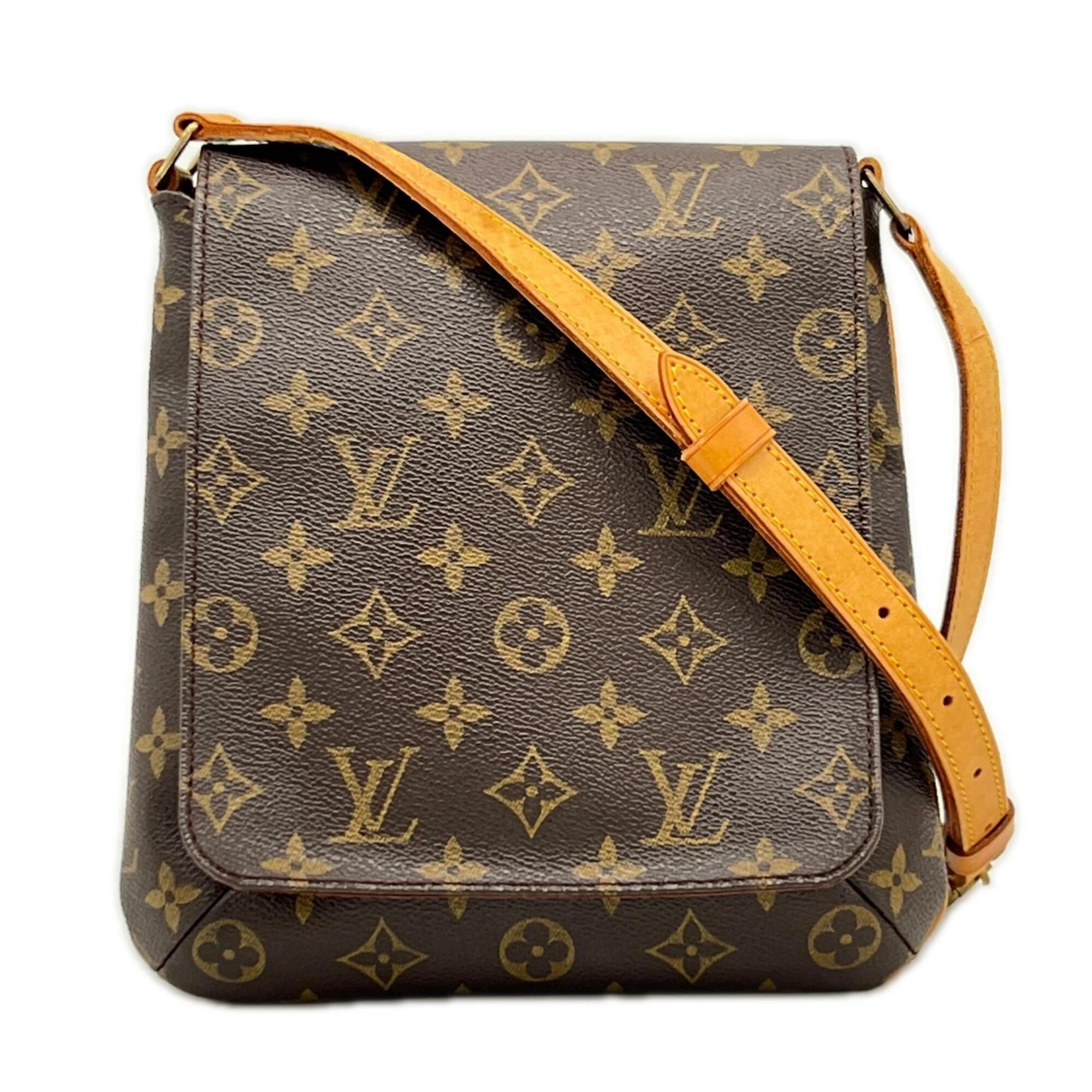 Louis Vuitton Beige Brown Coated Canvas Leather Shoulder Bag (Pre-Owned)