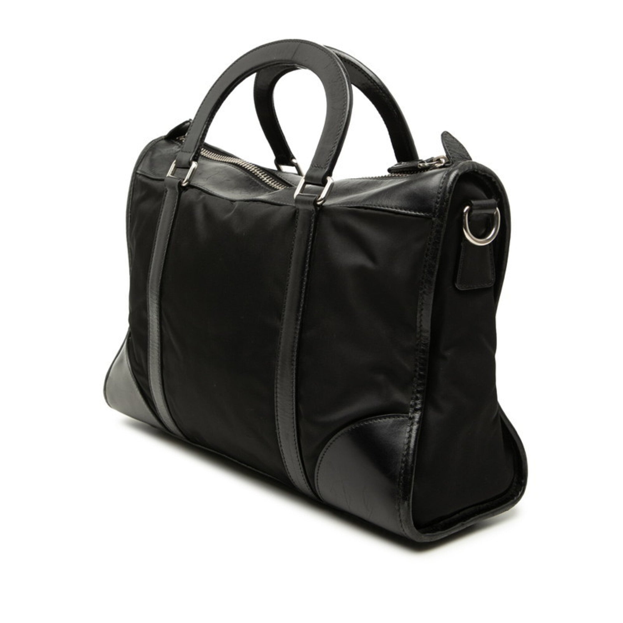 Prada Black Nylon Leather Handbag Shoulder Bag (Pre-Owned)