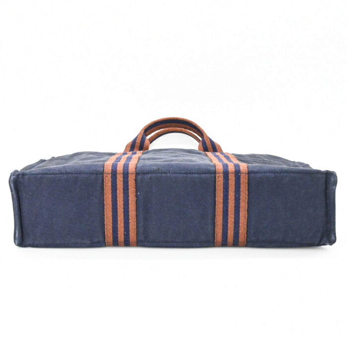 Hermes Brown Navy Canvas Handbag Tote Bag (Pre-Owned)