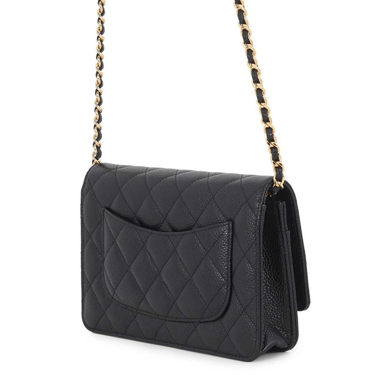 Chanel Black Grained Calfskin Chain/Shoulder Wallet (Pre-Owned)