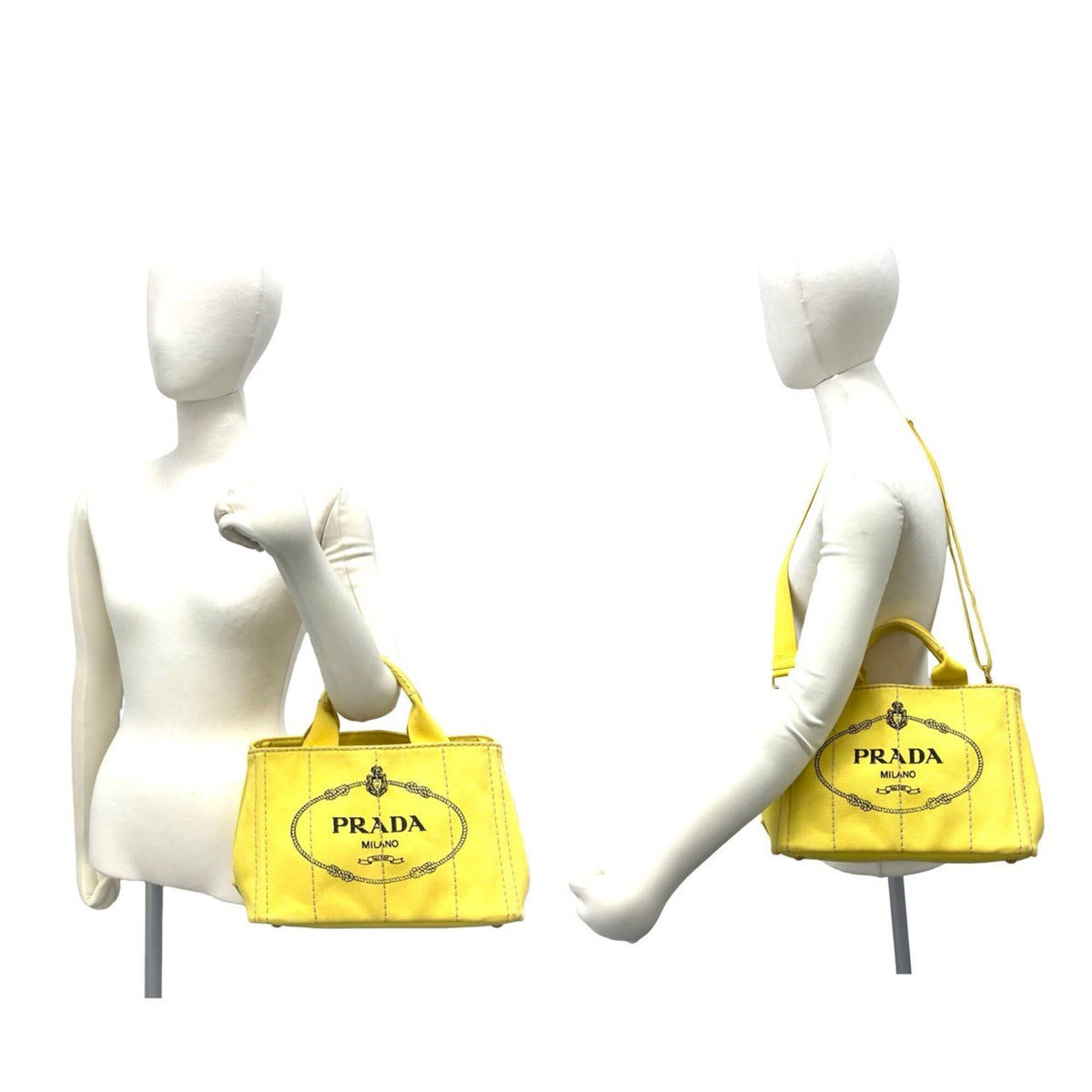 Prada Yellow Canvas Handbag Shoulder Bag Tote Bag (Pre-Owned)