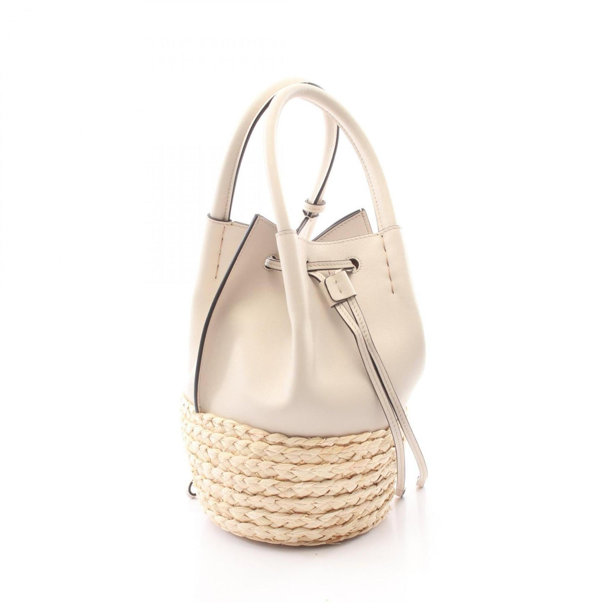 Tod's Gray Ivory Leather Straw Handbag (Pre-Owned)