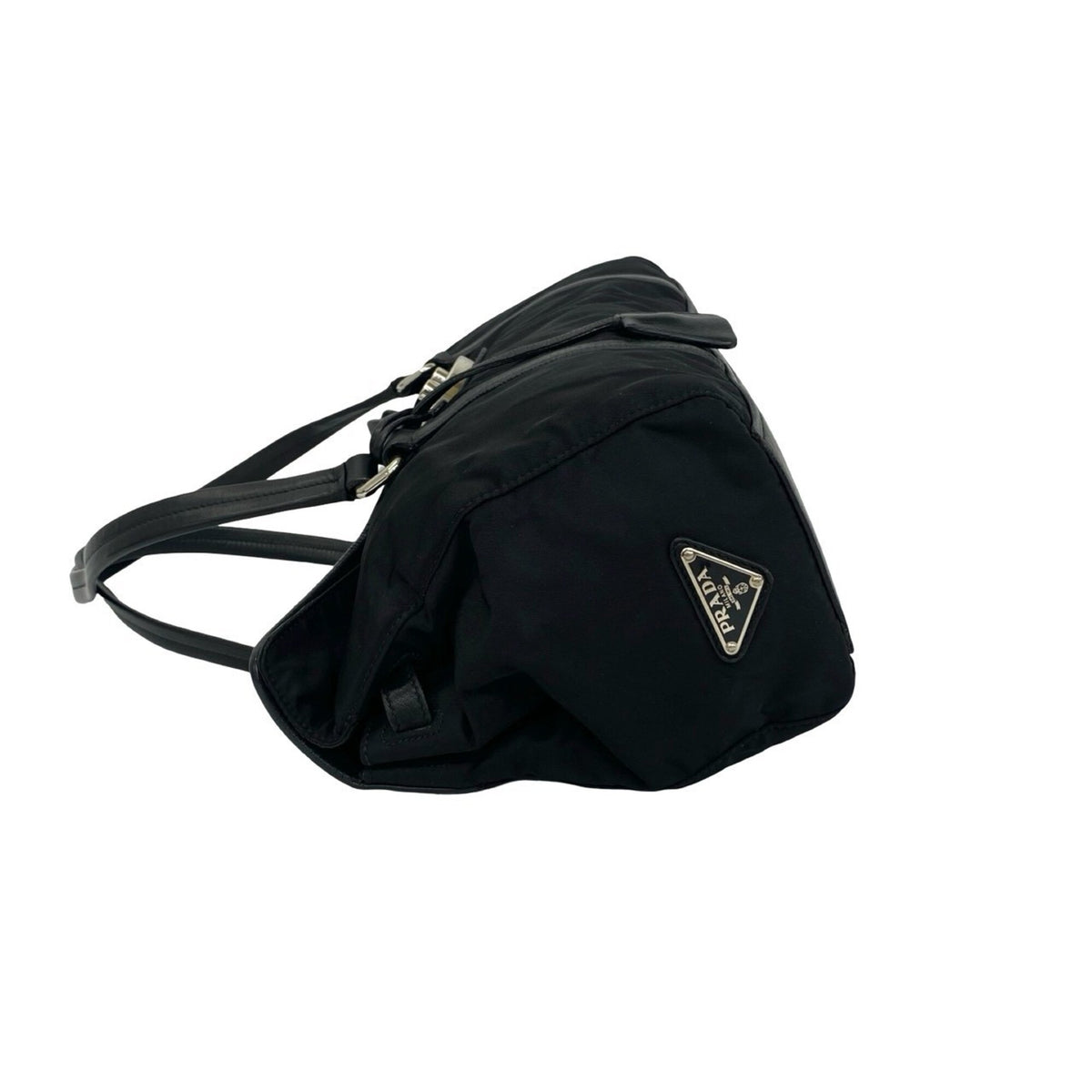 Prada Black Nylon Leather Shoulder Bag Tote Bag (Pre-Owned)