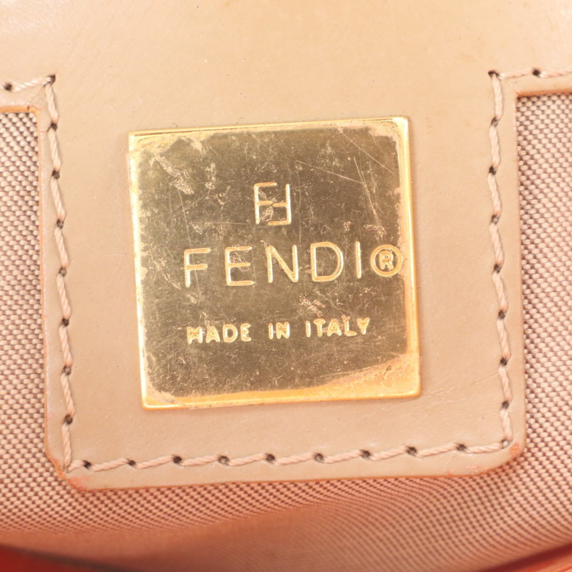 Fendi Orange Leather Coated Canvas Handbag Shoulder Bag (Pre-Owned)