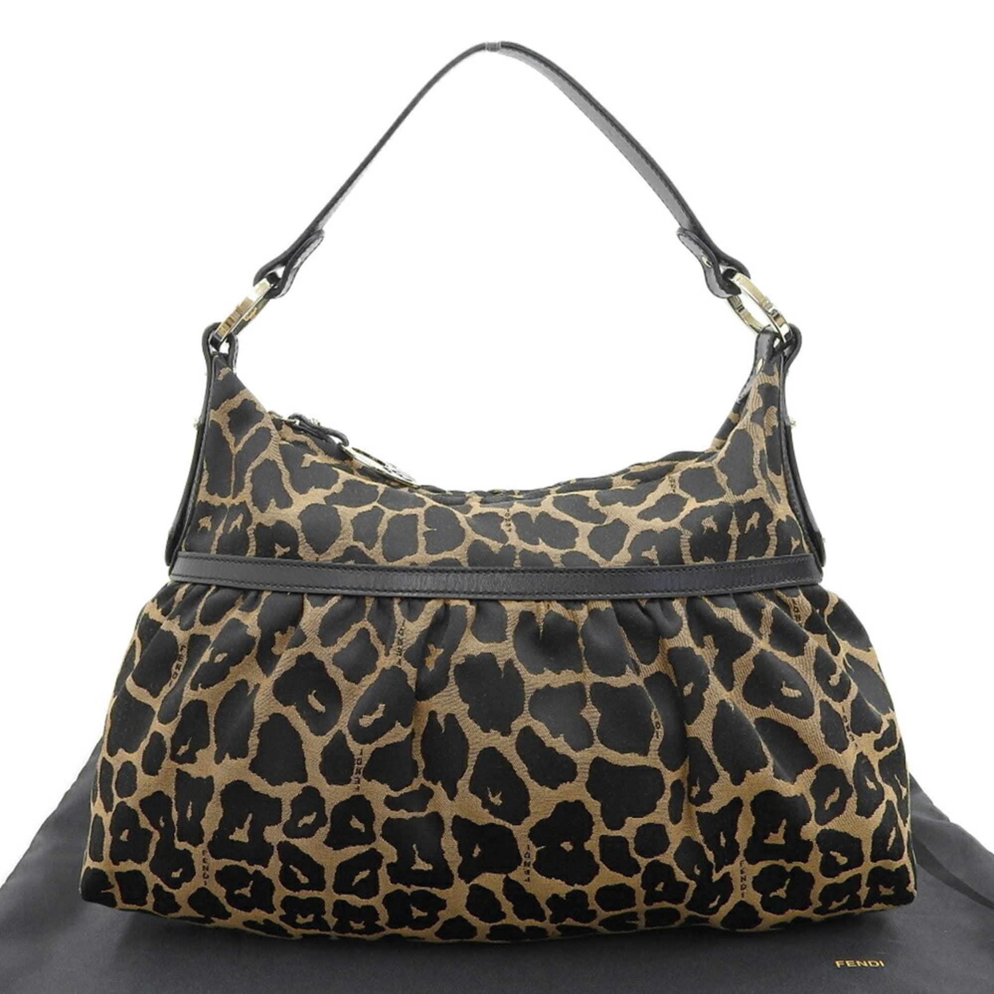 Fendi Black Brown Canvas Leather Shoulder Bag (Pre-Owned)