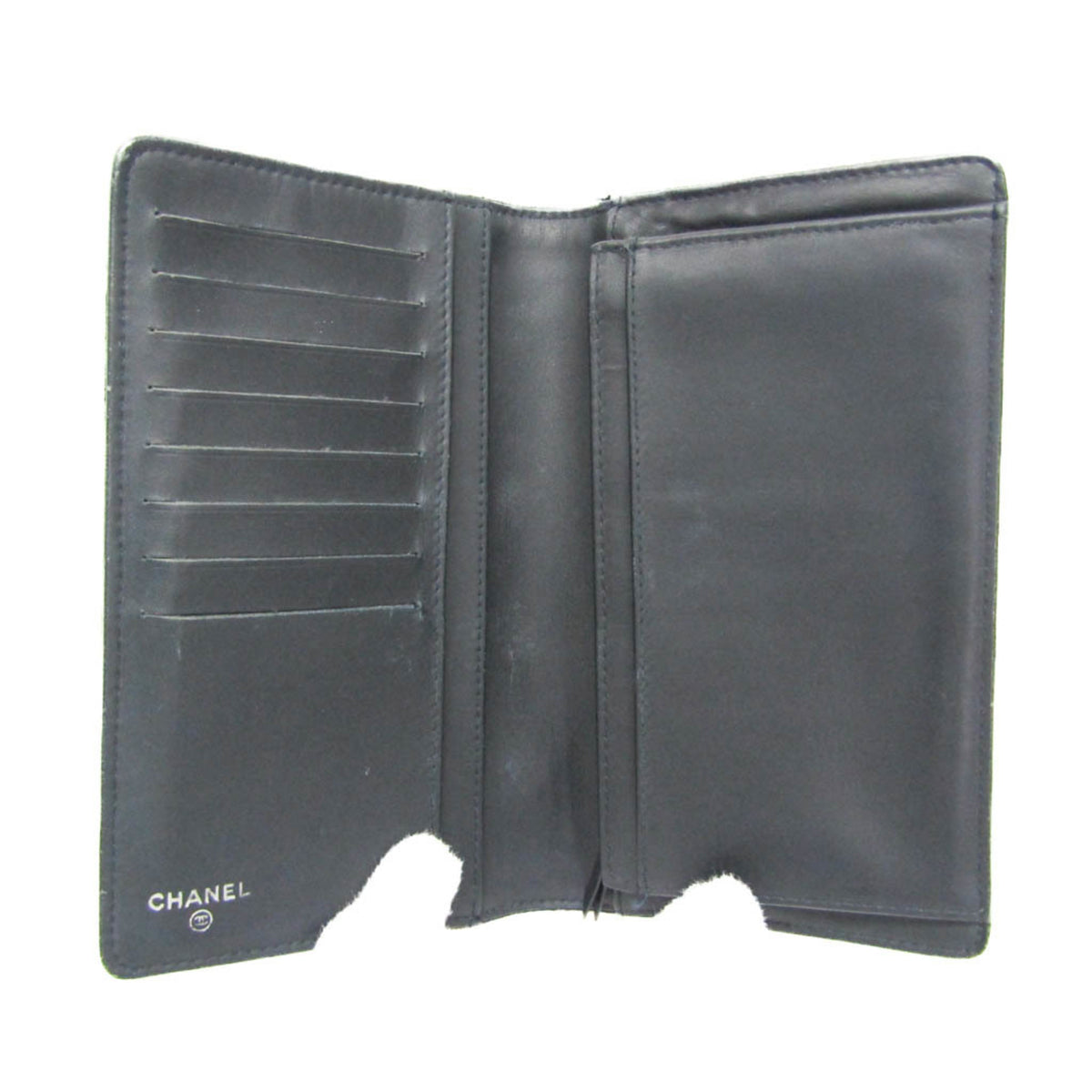 Chanel Boy Chanel Dark Navy Leather Long Wallet (Bi-Fold) (Pre-Owned)