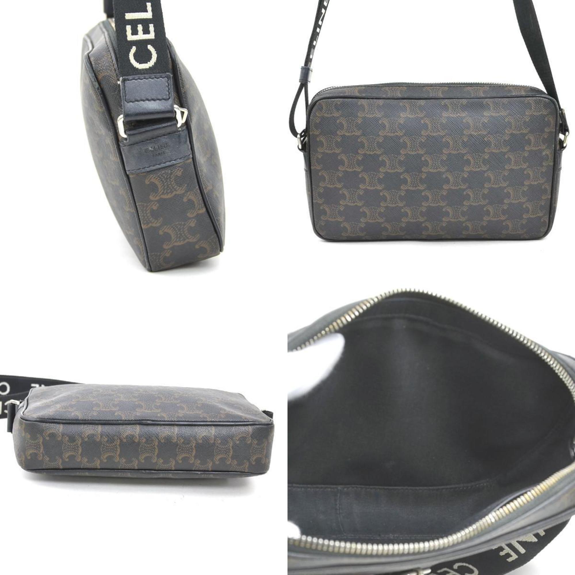 Celine Black Brown Coated Canvas Shoulder Bag (Pre-Owned)