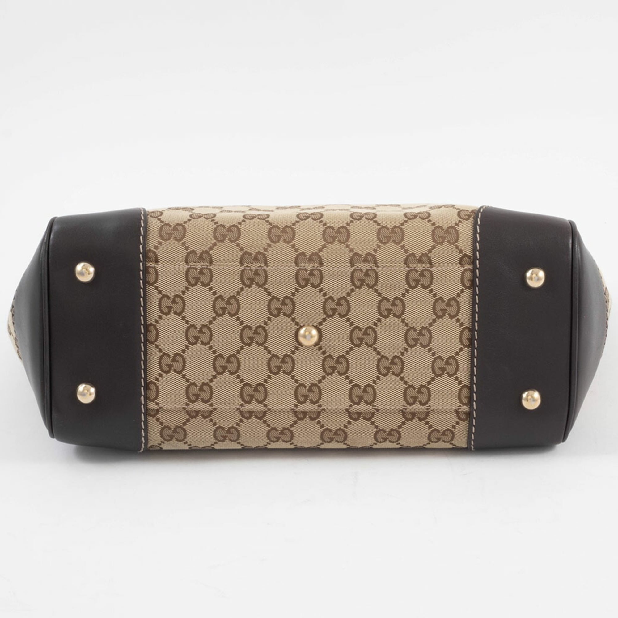 Gucci Gg Canvas Beige Brown Gg Canvas Leather Handbag (Pre-Owned)