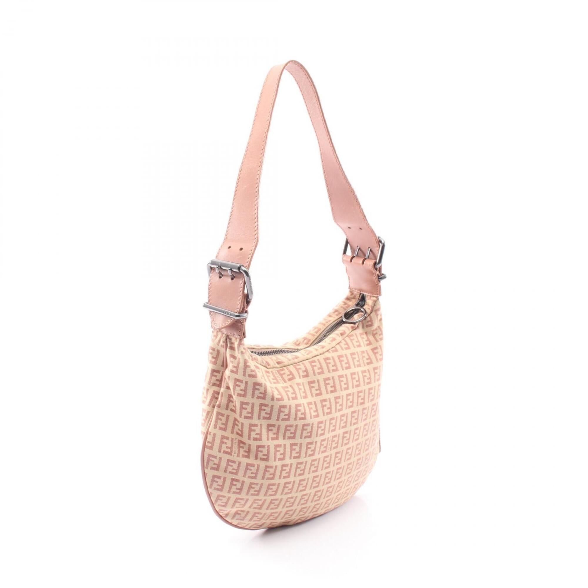 Fendi Zucchino Ivory Pink Canvas Leather Handbag Shoulder Bag (Pre-Owned)