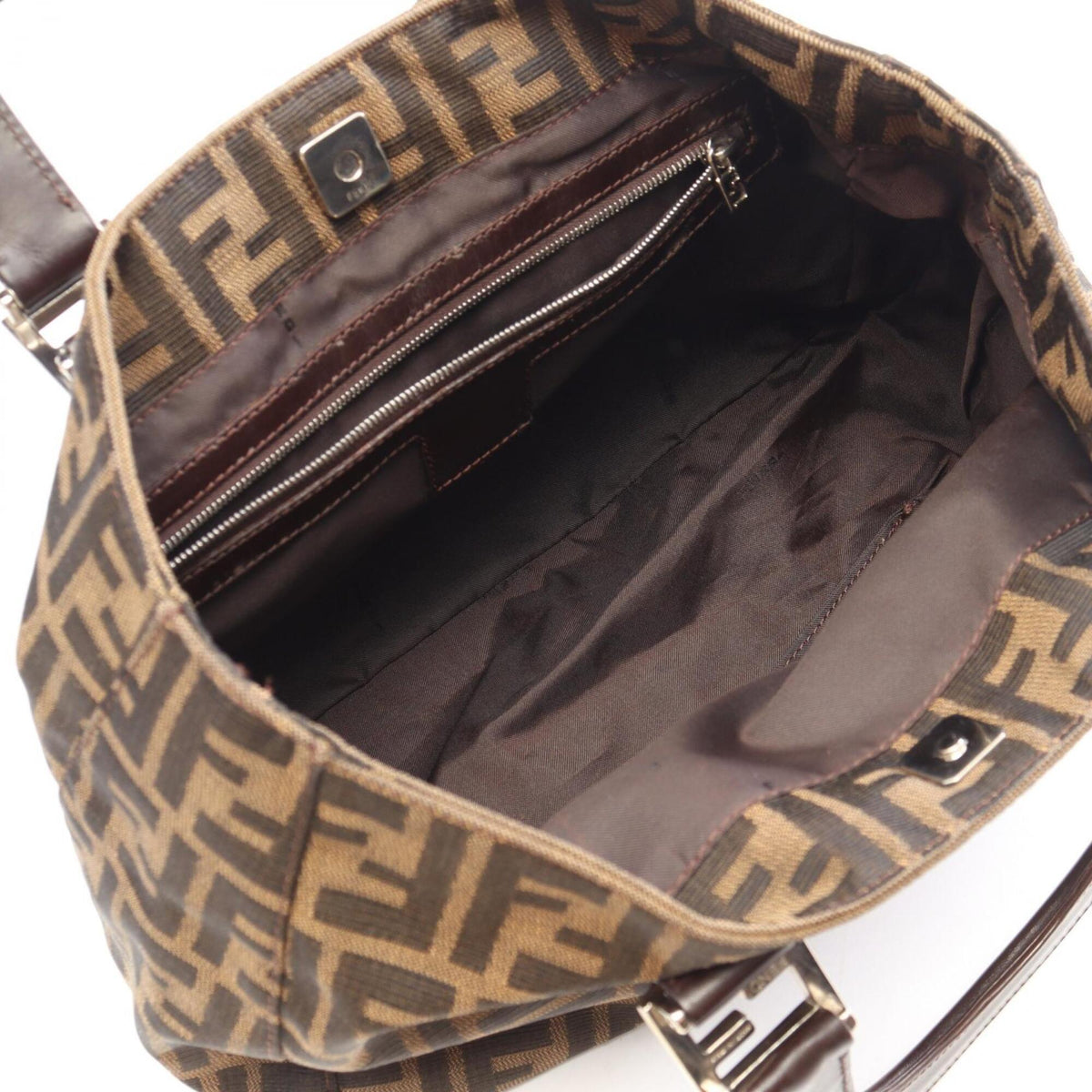 Fendi Zucca Black Brown Canvas Leather Handbag Tote Bag (Pre-Owned)