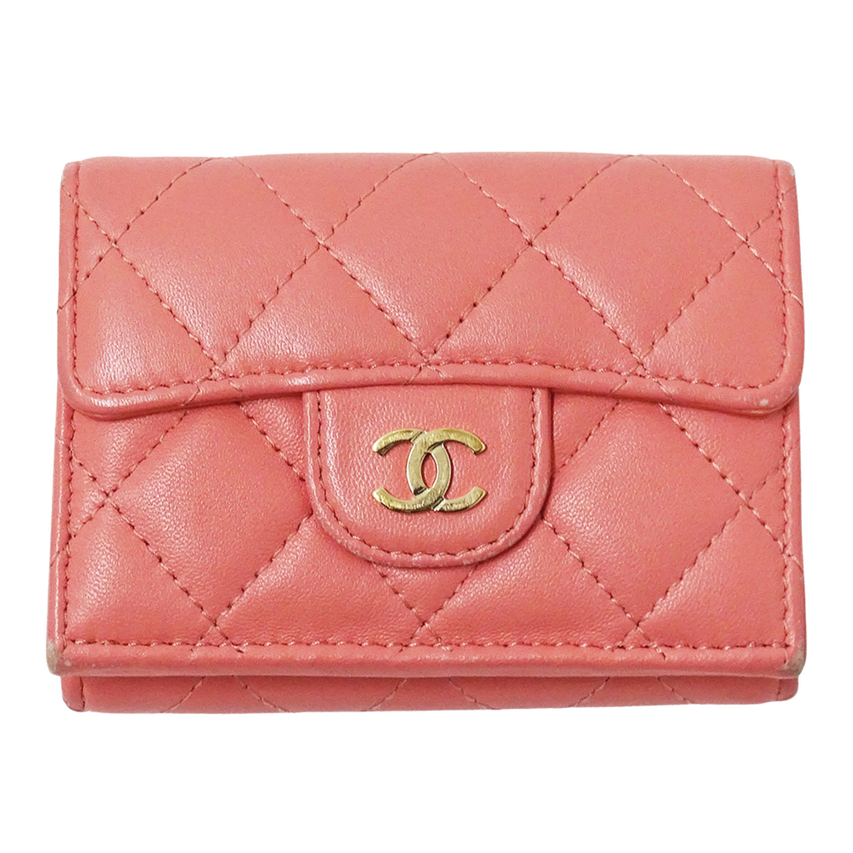 Chanel Pink Leather Wallet (Tri-Fold) (Pre-Owned)