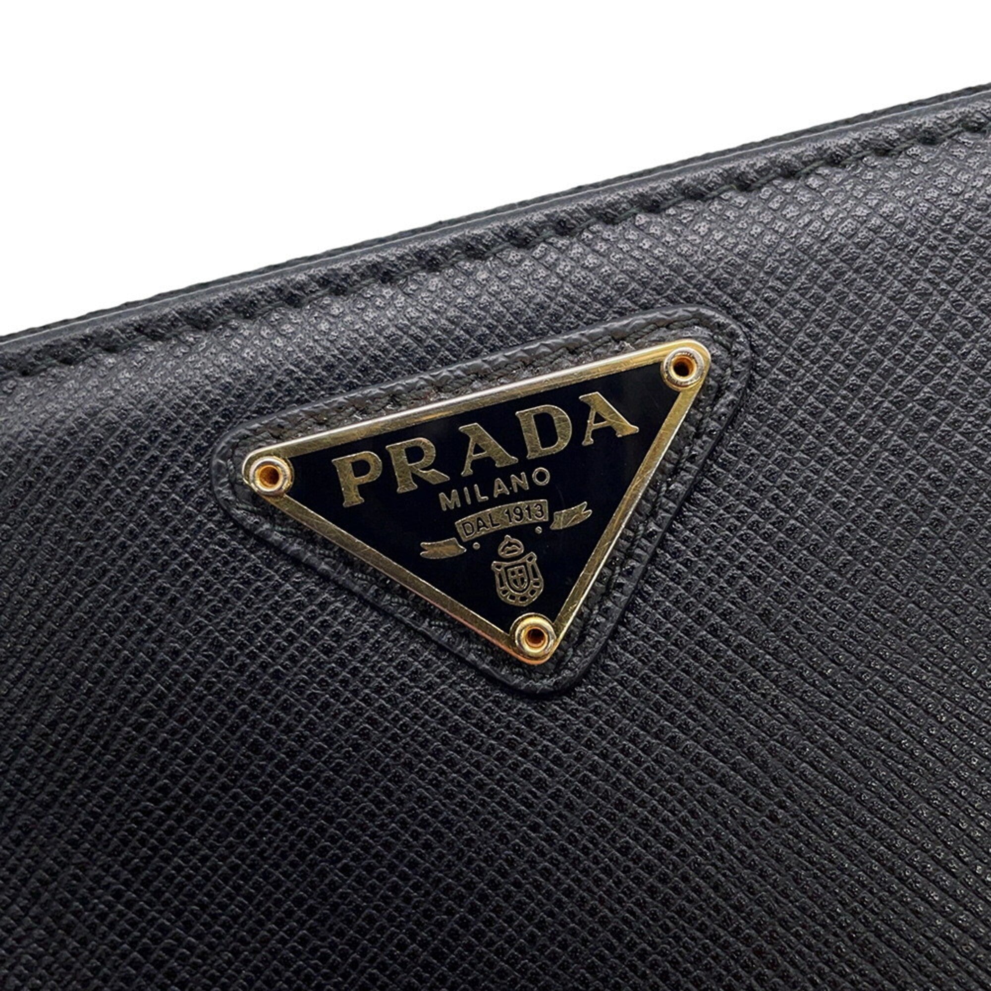 Prada Black Saffiano Triangle Long Wallet (Bi-Fold) (Pre-Owned)