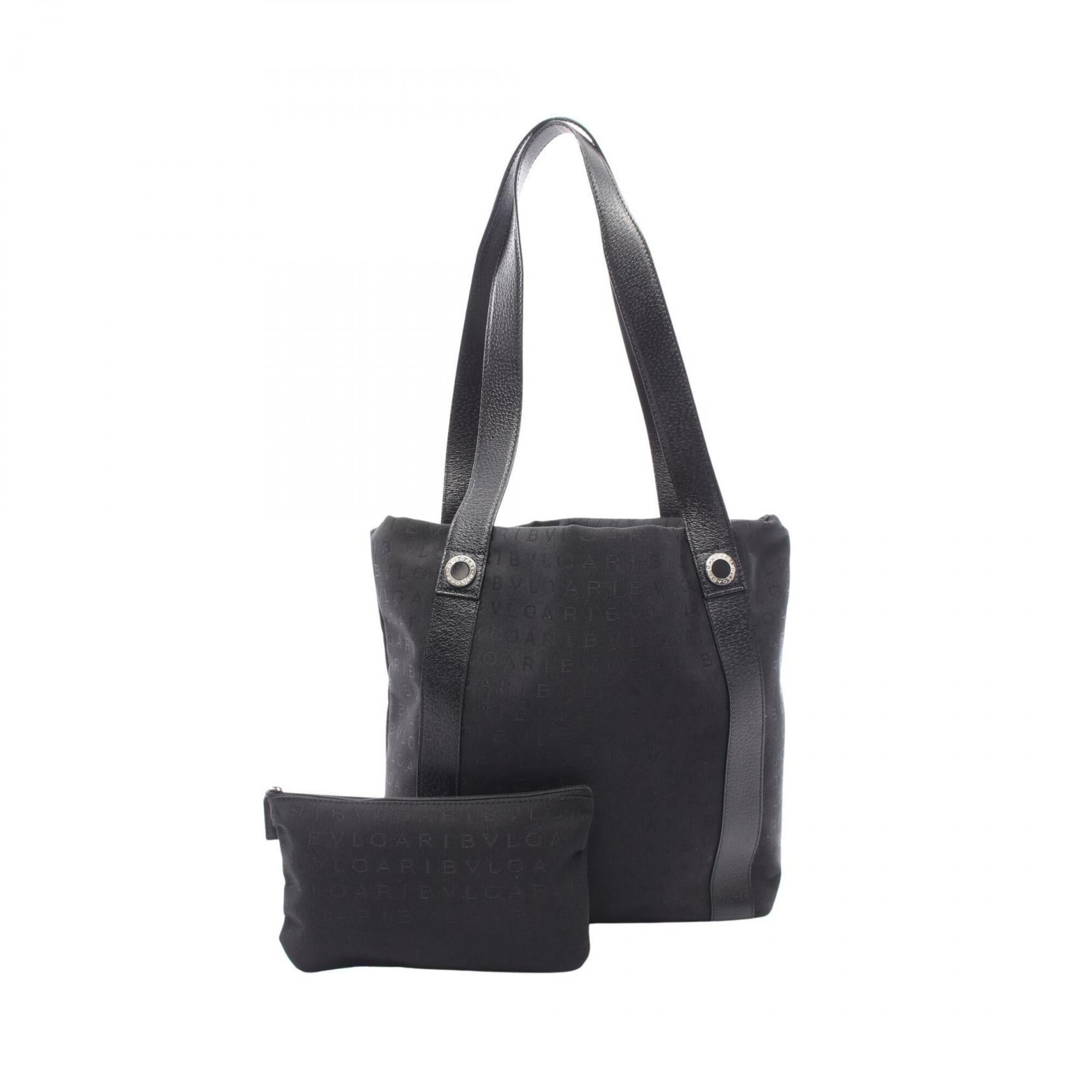 Bvlgari Black Canvas Leather Handbag Tote Bag (Pre-Owned)
