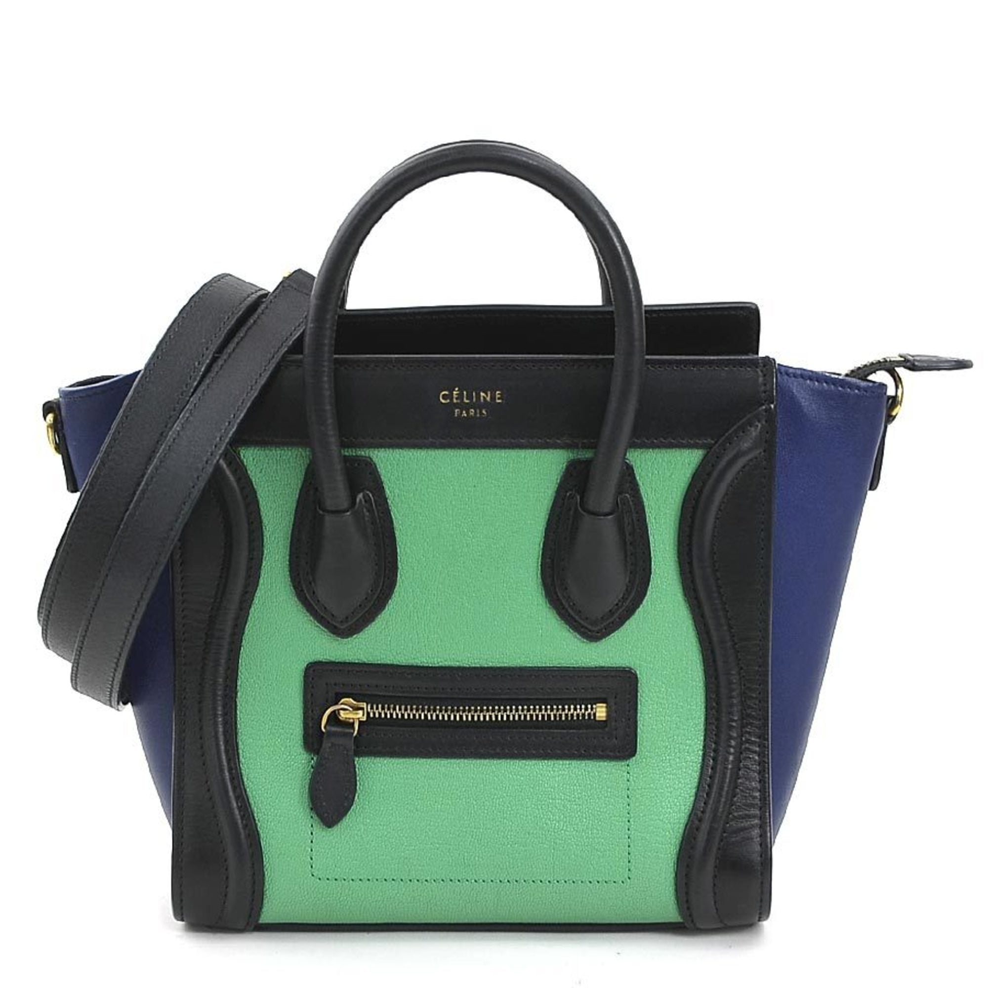 Celine Black Blue Green Leather Handbag Shoulder Bag (Pre-Owned)