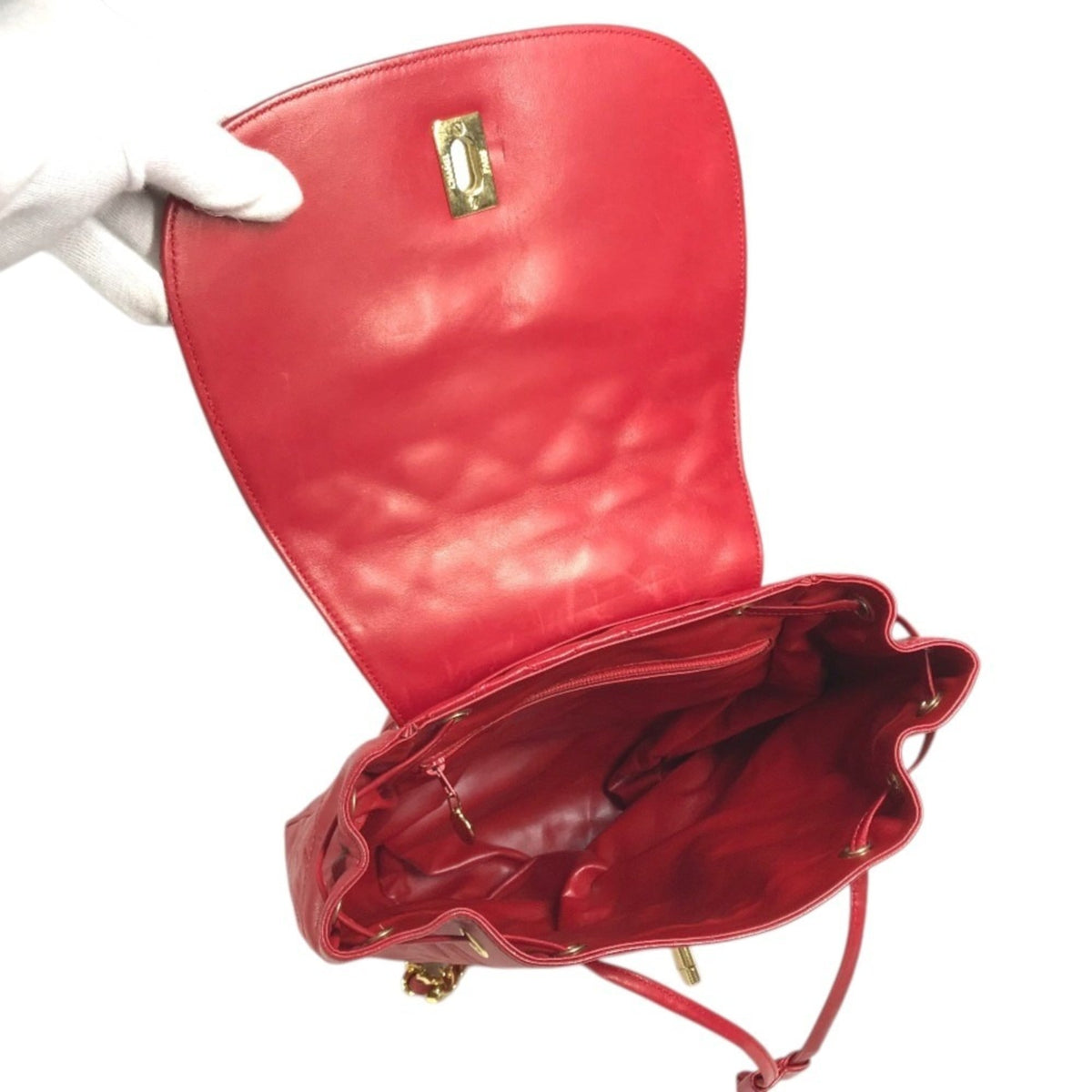 Chanel Gold Red Color Canvas Backpack (Pre-Owned)