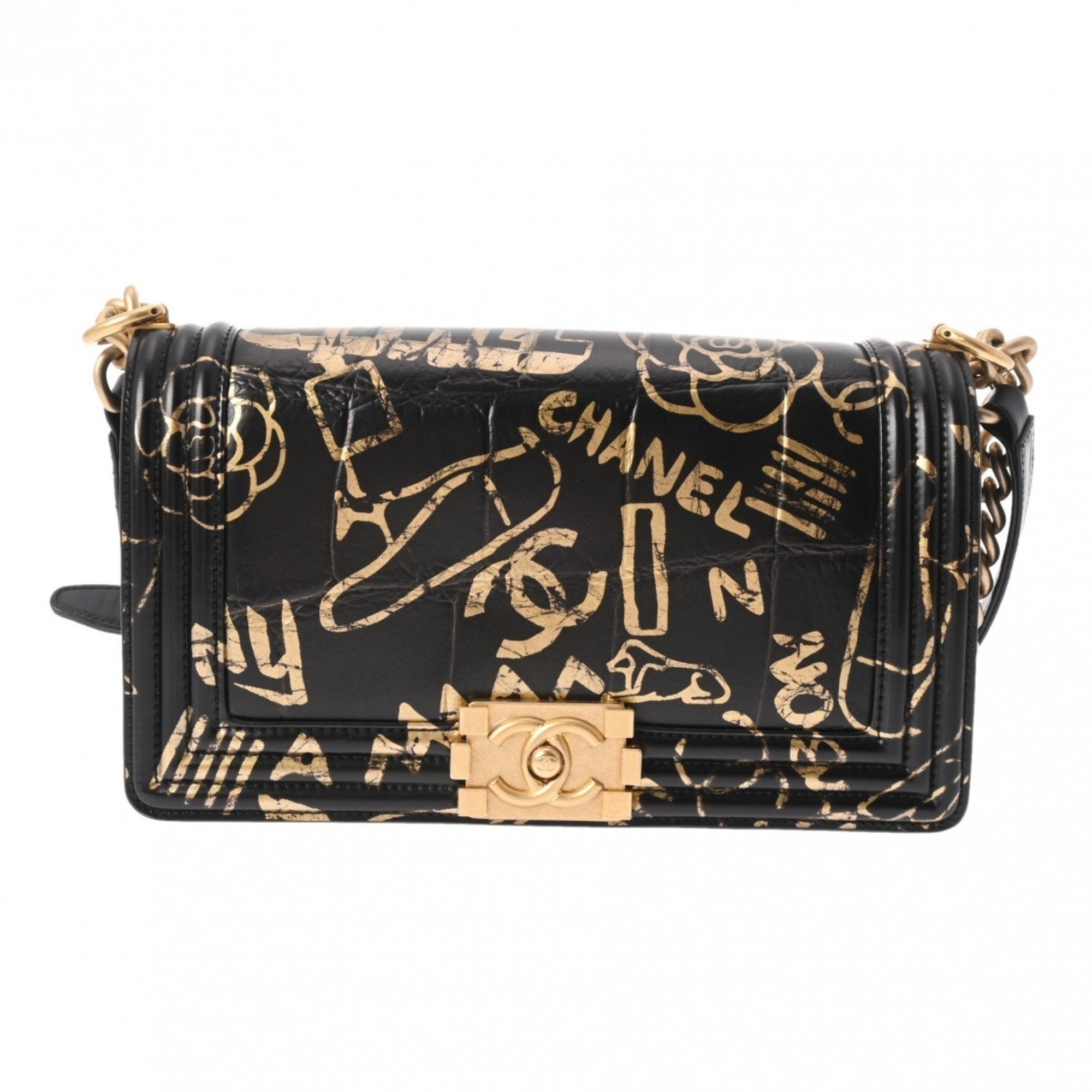 Chanel Boy Chanel Black Leather Shoulder Bag (Pre-Owned)