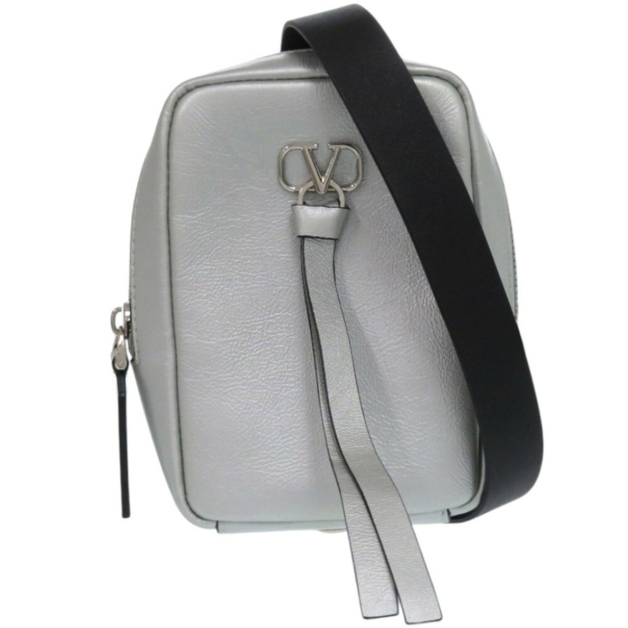 Valentino Garavani Black Metallic Silver Leather Shoulder Bag (Pre-Owned)