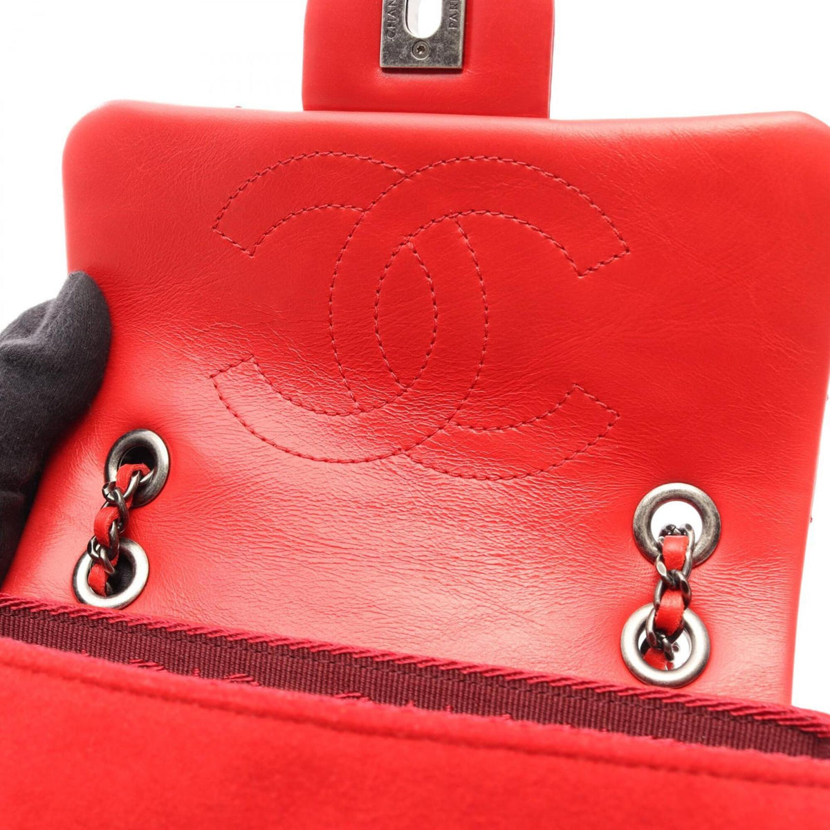 Chanel Red Color Leather Wool Handbag Shoulder Bag (Pre-Owned)