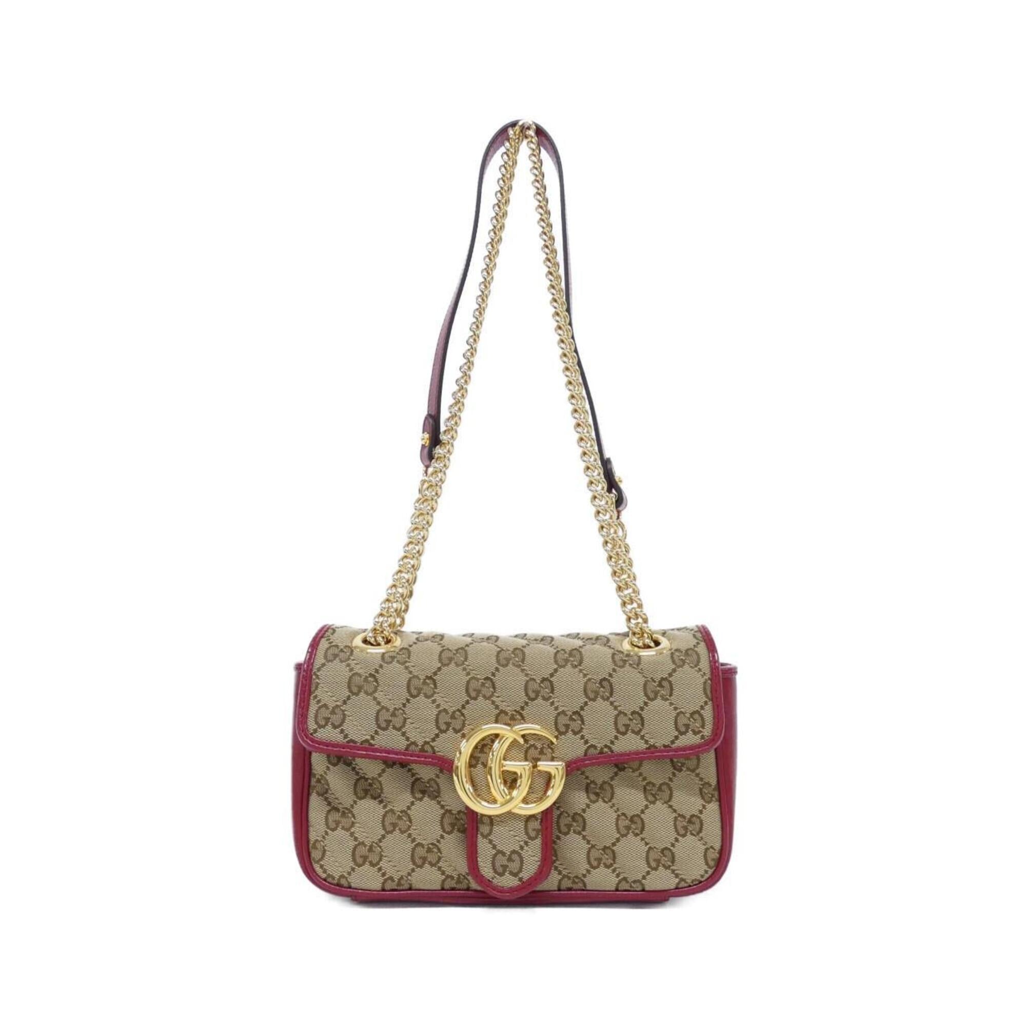 Gucci Beige Red Color Gg Canvas Leather Shoulder Bag (Pre-Owned)
