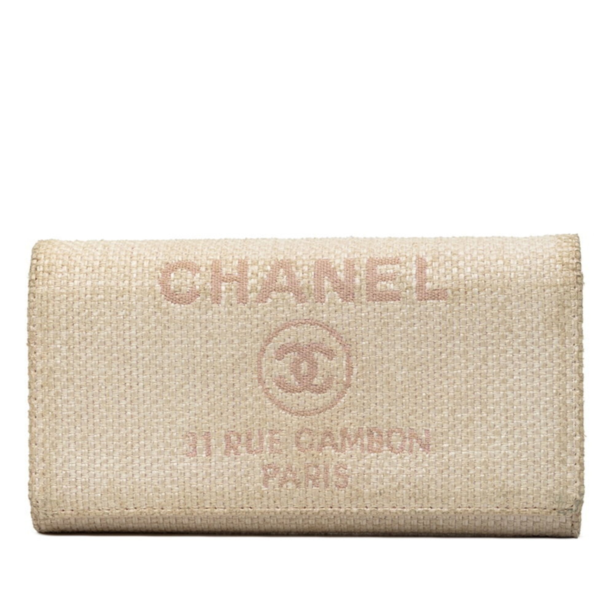 Chanel Pink White Tweed Long Wallet (Bi-Fold) (Pre-Owned)
