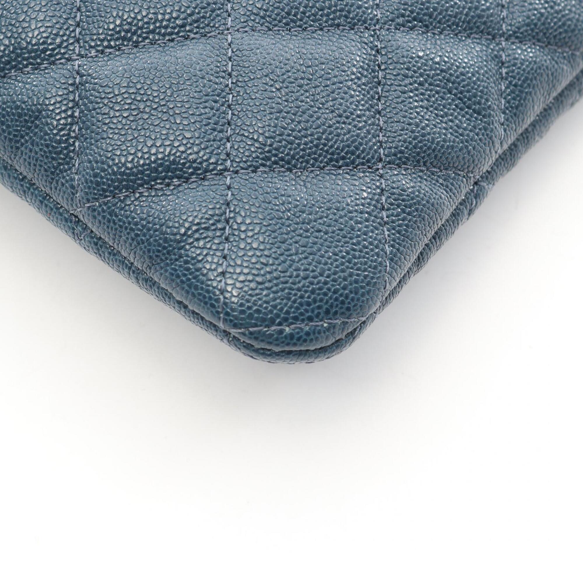 Chanel Navy Grained Calfskin Clutch Bag Handbag (Pre-Owned)