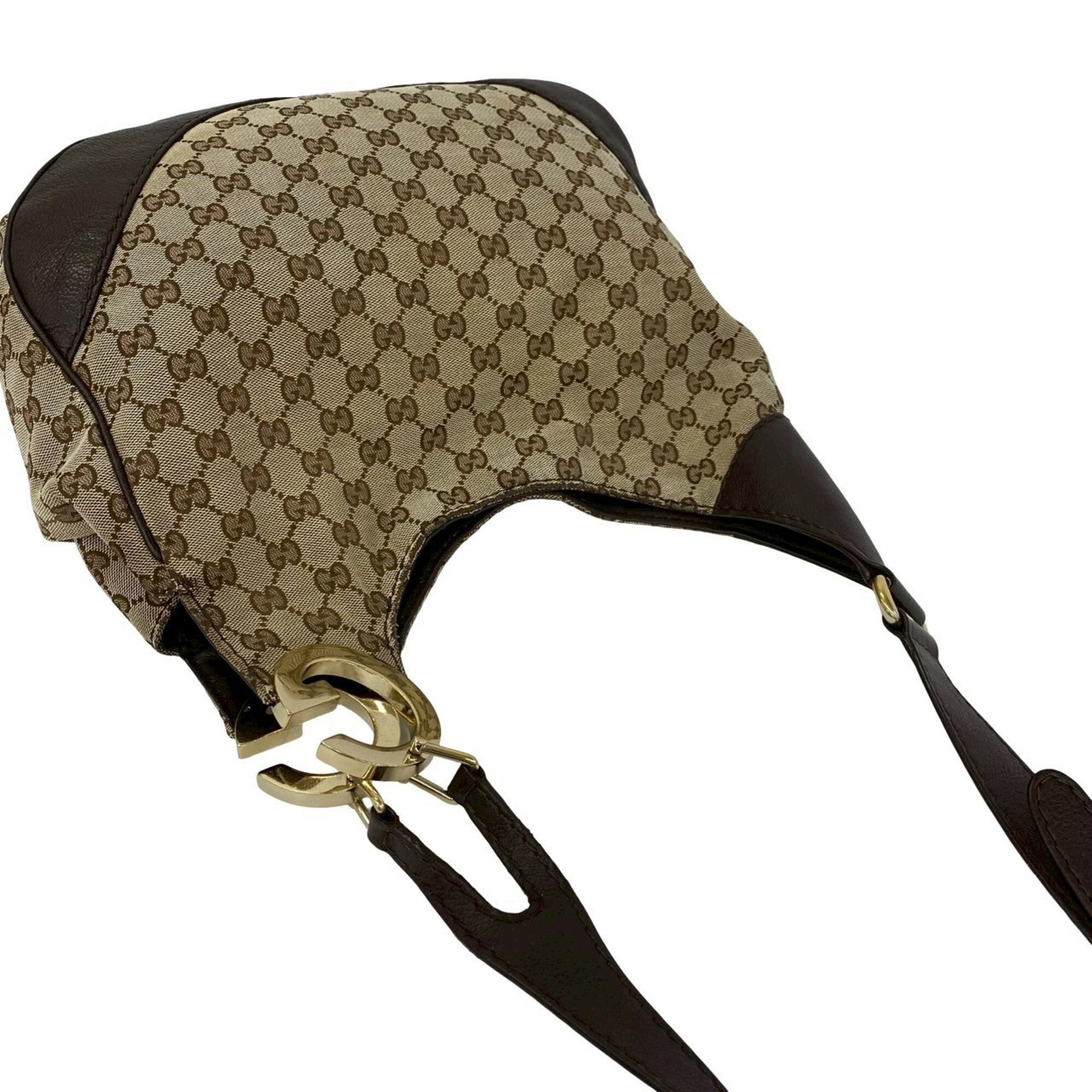 Gucci Beige Brown Canvas Leather Shoulder Bag (Pre-Owned)