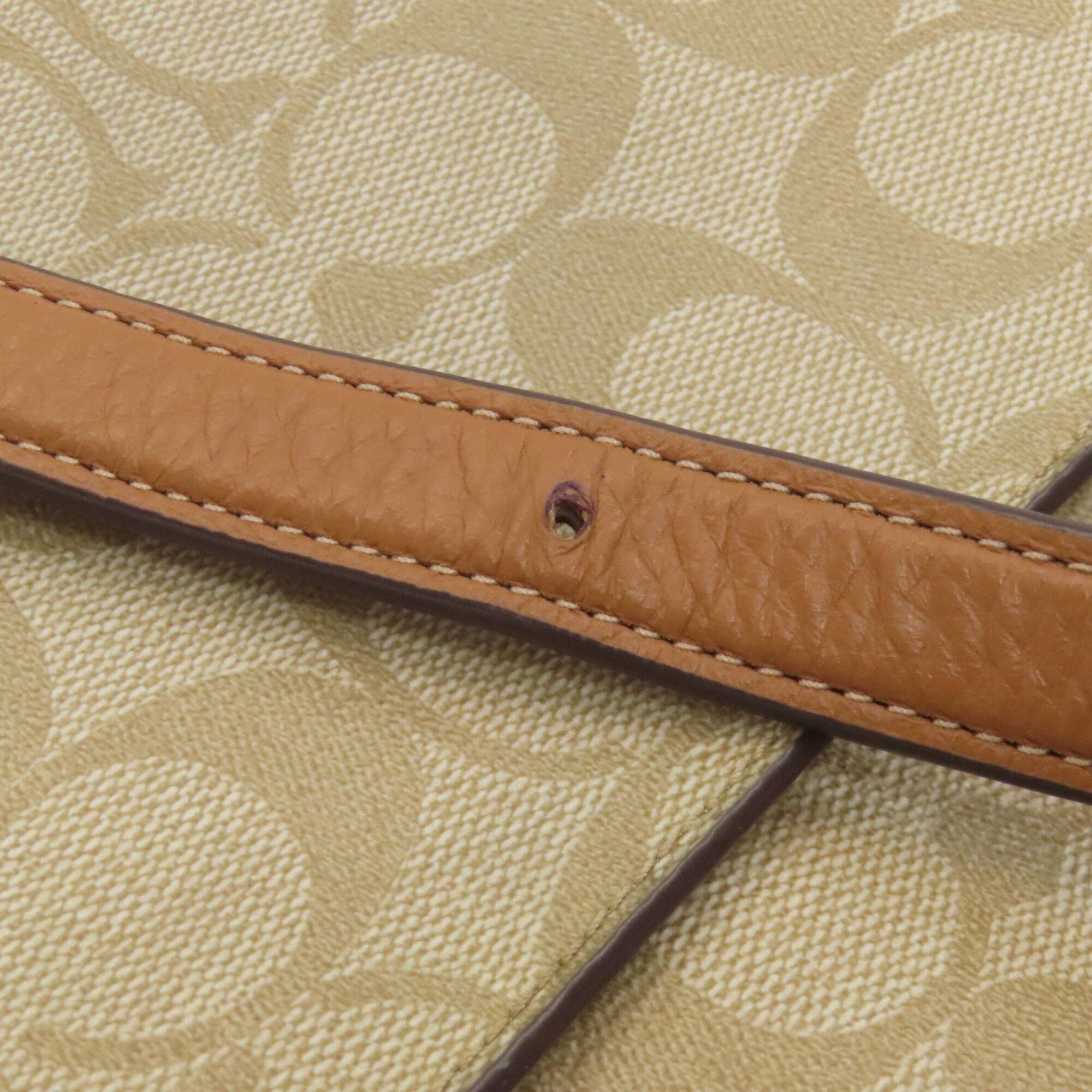 Coach Beige Signature Line Pvc Shoulder Bag (Pre-Owned)