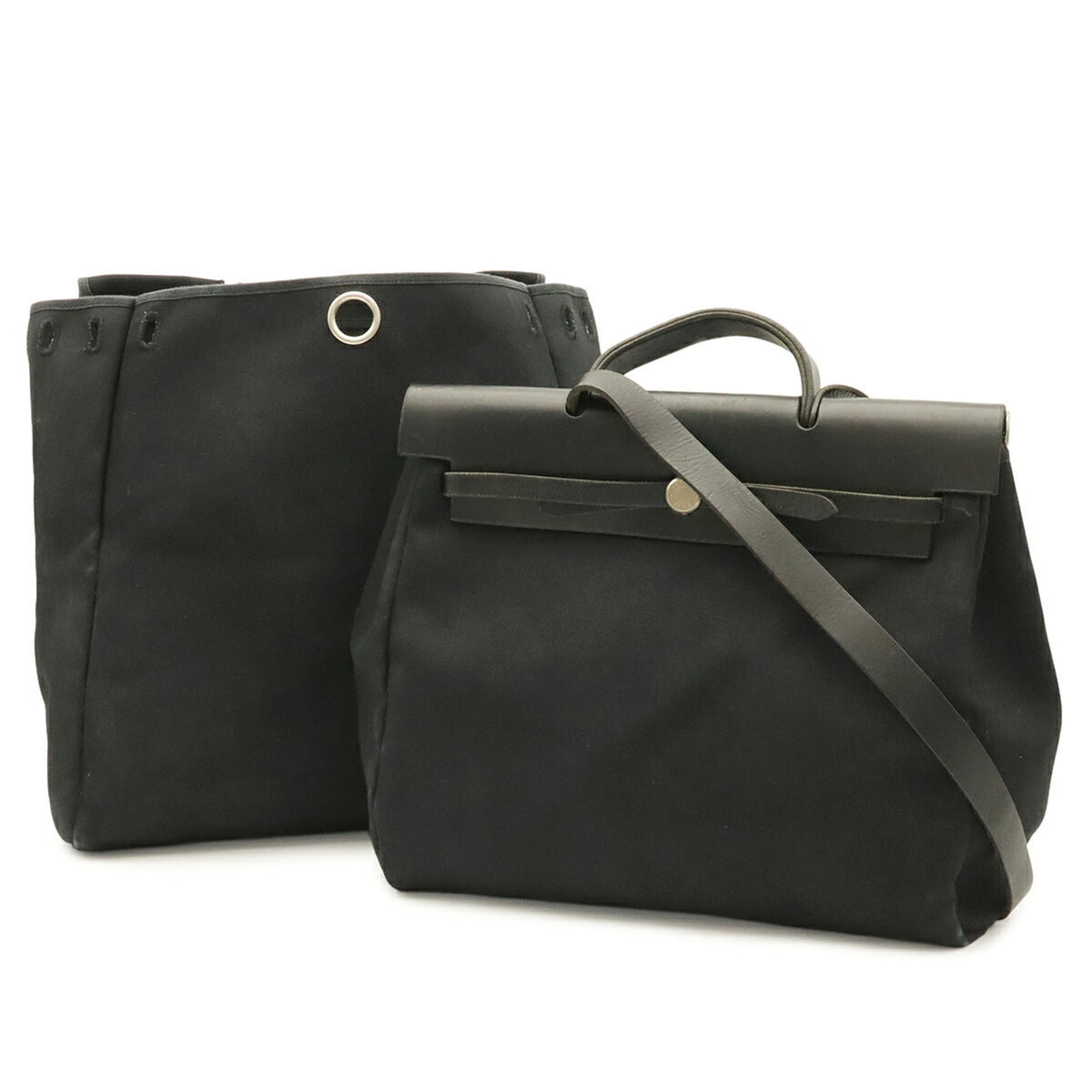 Hermes Black Toile Officier Handbag Shoulder Bag (Pre-Owned)