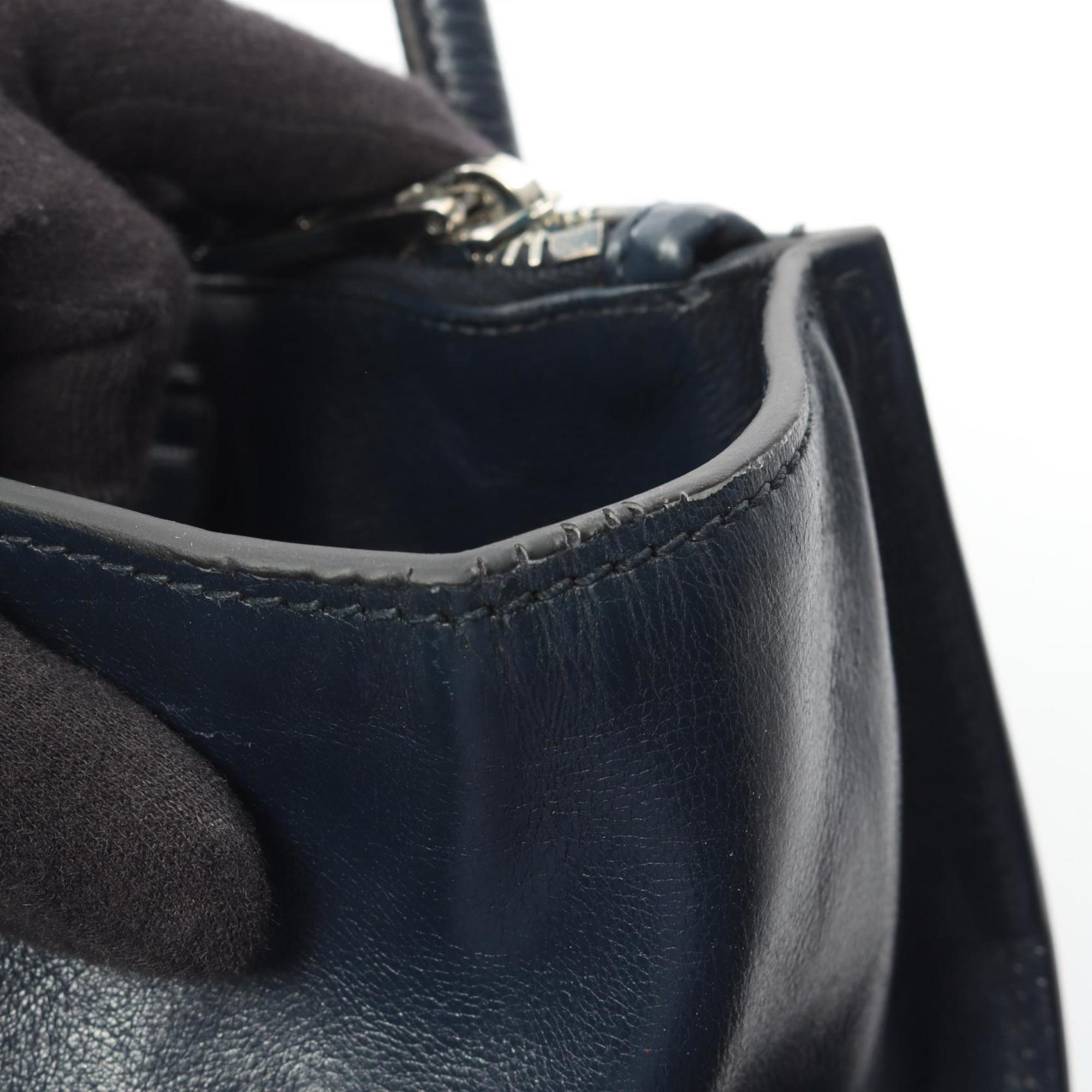 Prada Navy Leather Handbag Tote Bag (Pre-Owned)