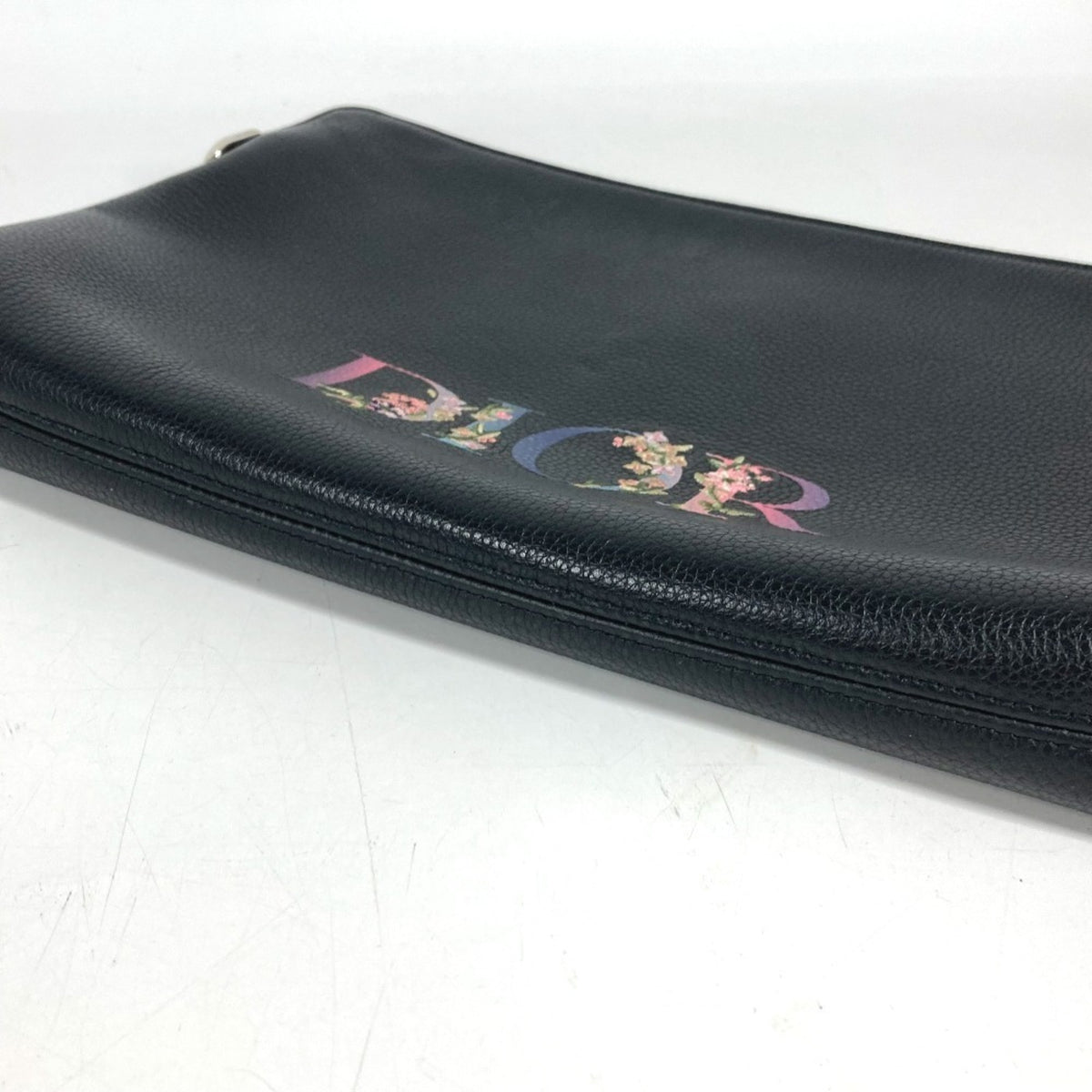 Christian Dior Black Leather Clutch Bag Handbag Pouch (Pre-Owned)