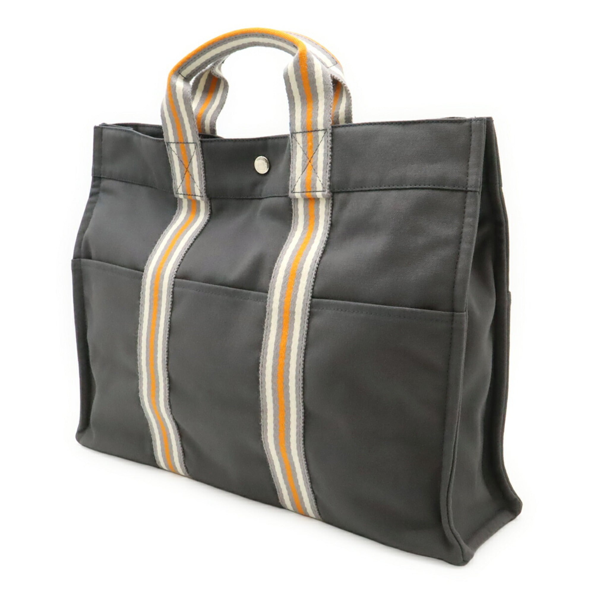 Hermes Gray Orange White Canvas Handbag Tote Bag (Pre-Owned)