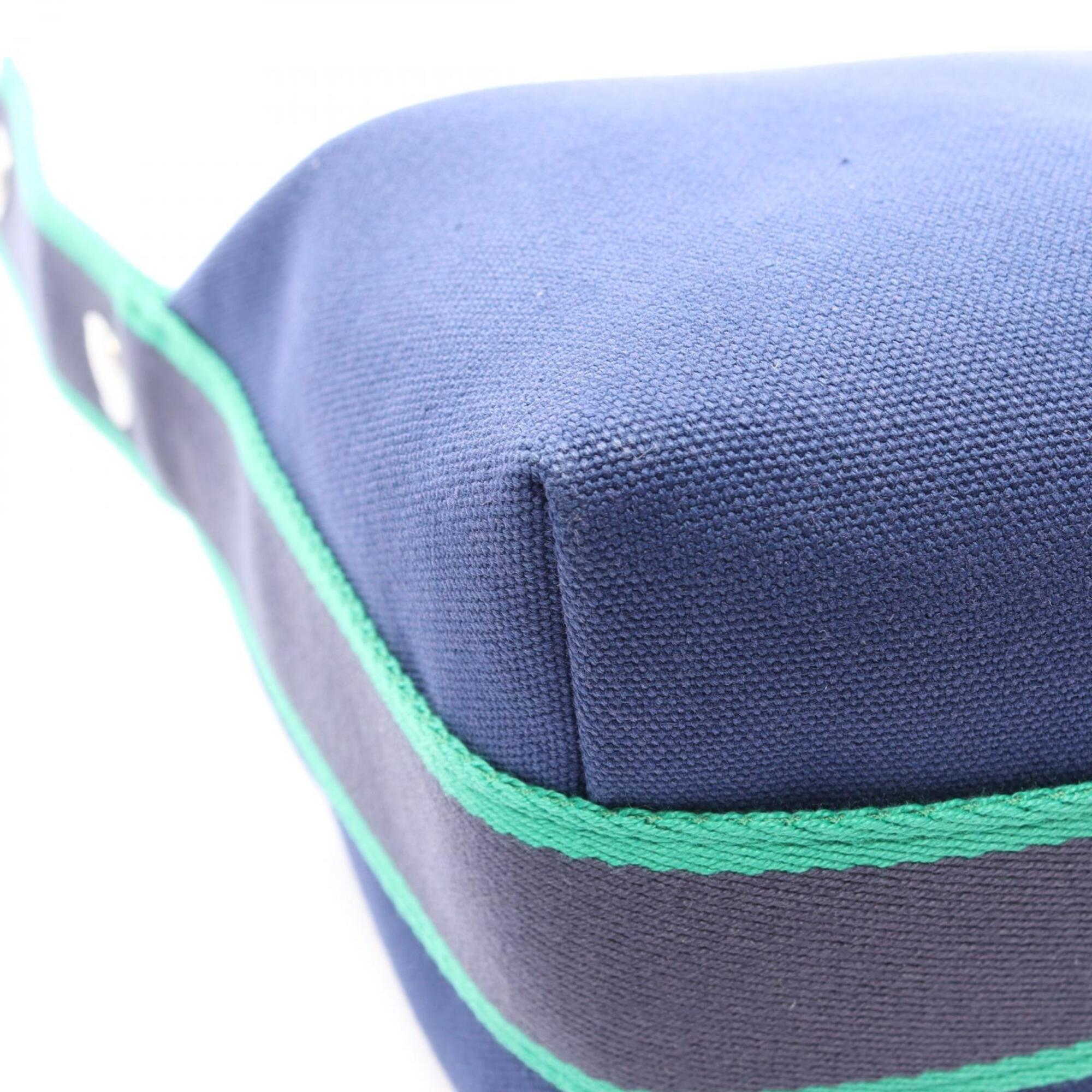 Hermes Blue Green Canvas Handbag (Pre-Owned)