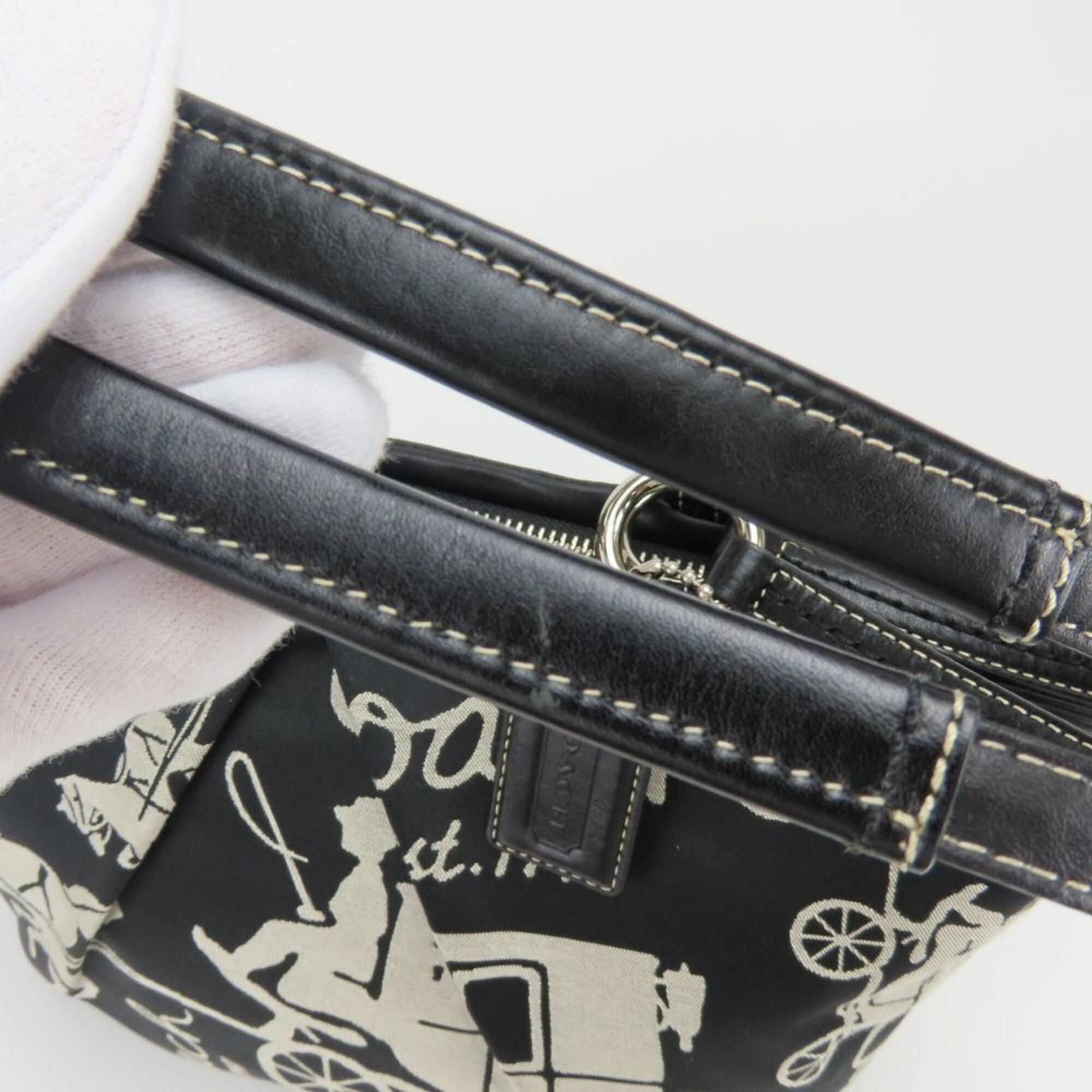 Coach Black Gray Canvas Leather Tote Bag (Pre-Owned)