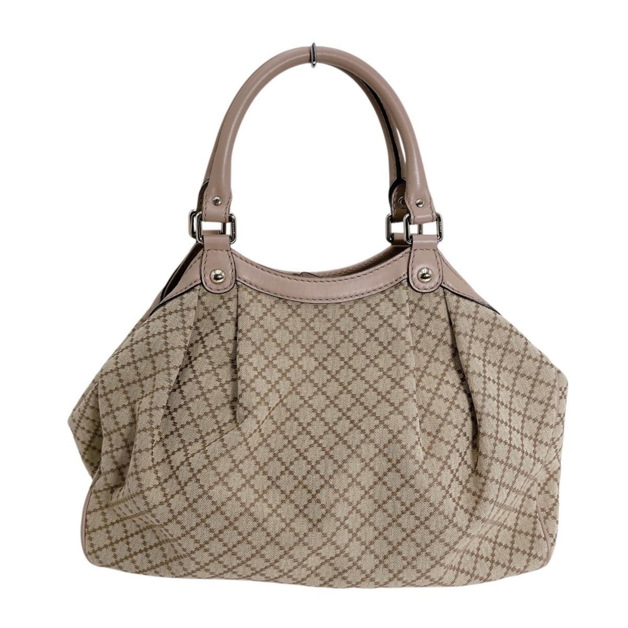 Gucci Beige Beige Brown Brown White Canvas Handbag Tote Bag (Pre-Owned)