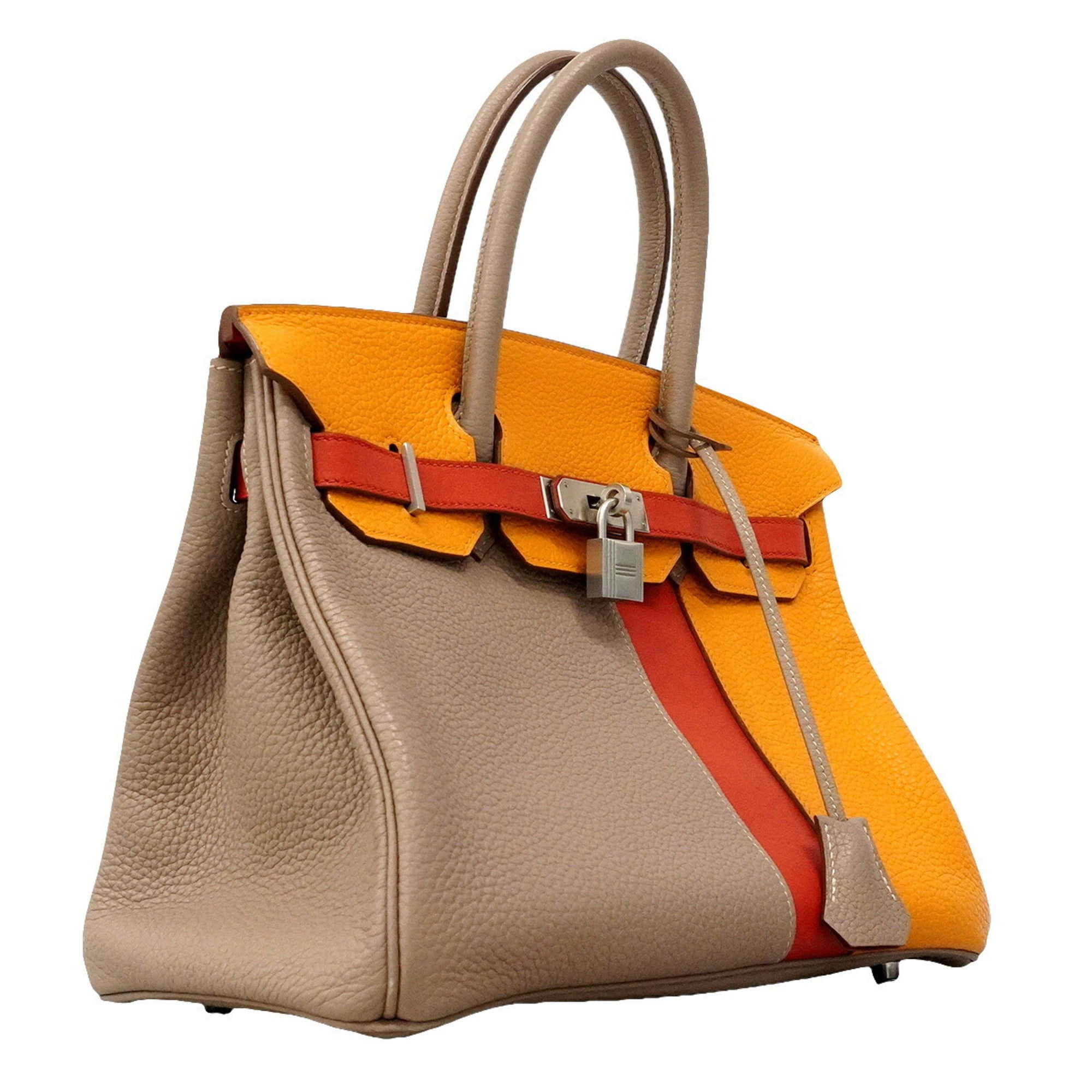 Hermes Gris Tourterelle Mustard Sanguine Taurillon Clemence Leather Handbag (Pre-Owned)