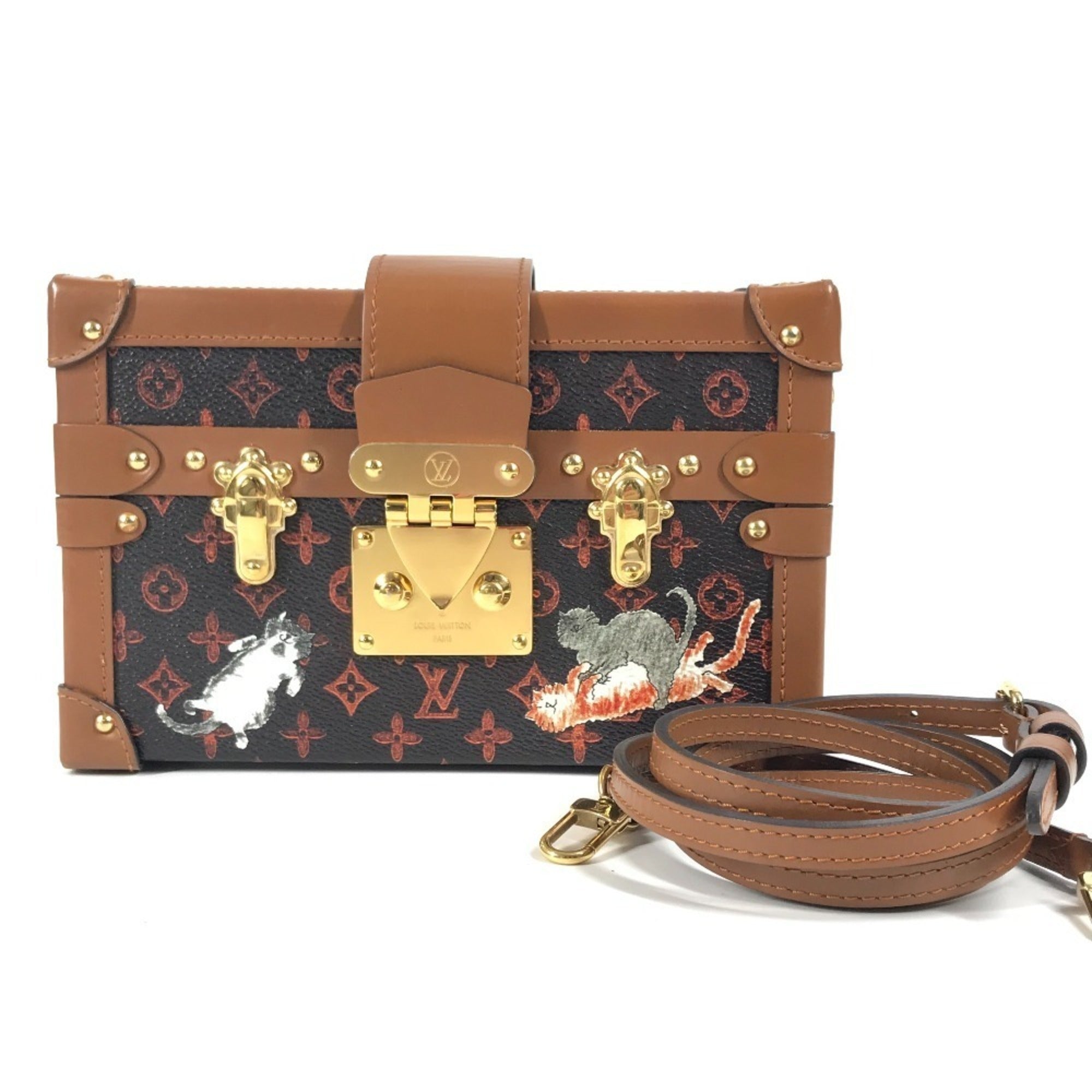 Louis Vuitton Brown Red Color Monogram Canvas Clutch Bag Shoulder Bag (Pre-Owned)