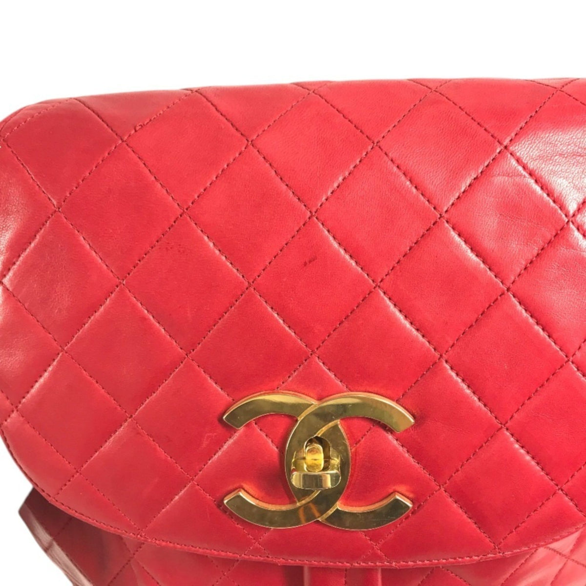 Chanel Gold Red Color Canvas Backpack (Pre-Owned)