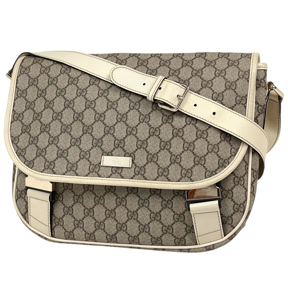 Gucci Beige Ivory Coated Canvas Leather Messenger Bag Shoulder Bag (Pre-Owned)