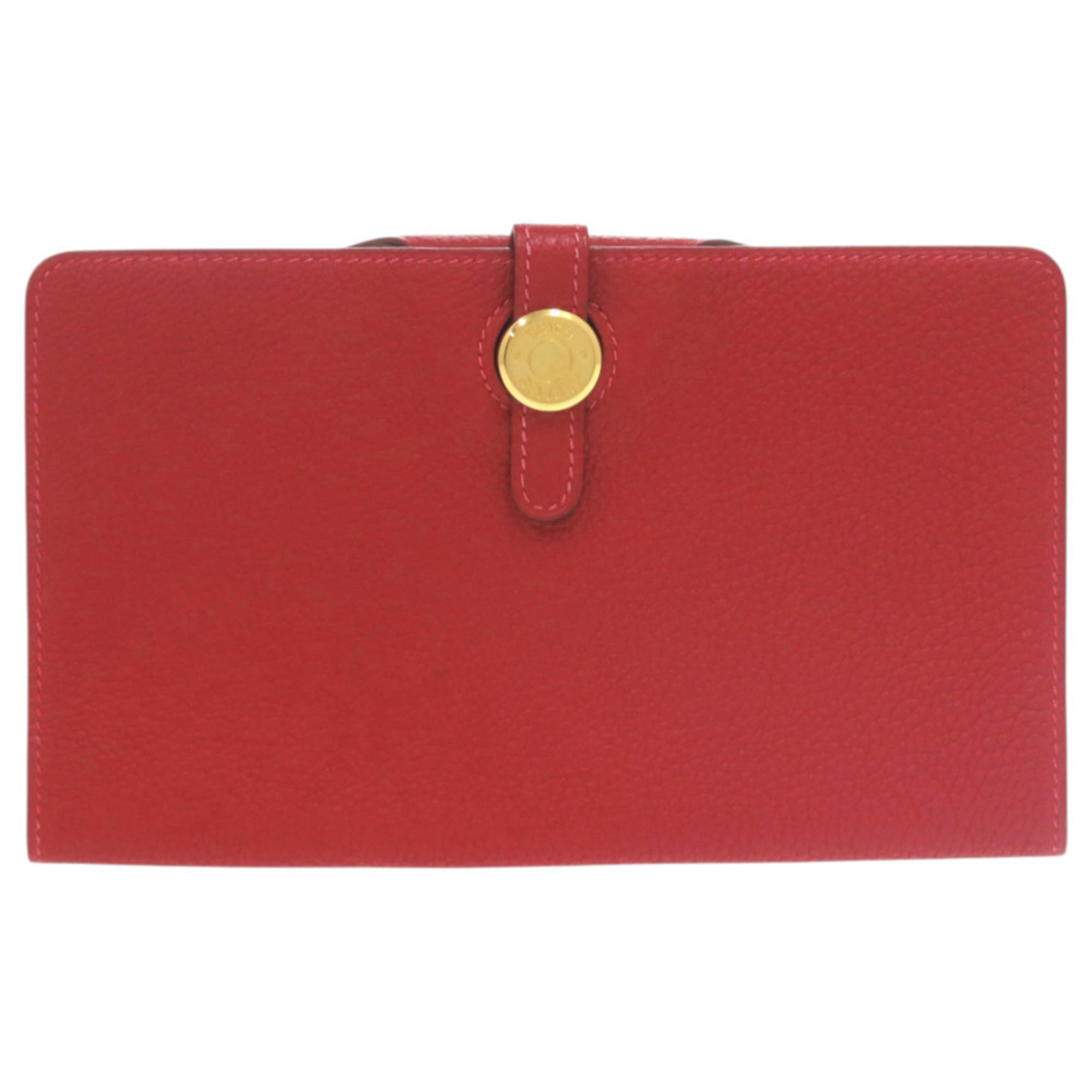 Hermes Red Color Togo Leather Long Wallet (Bi-Fold) (Pre-Owned)