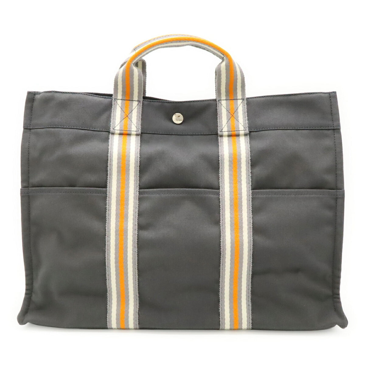 Hermes Gray Orange White Canvas Handbag Tote Bag (Pre-Owned)