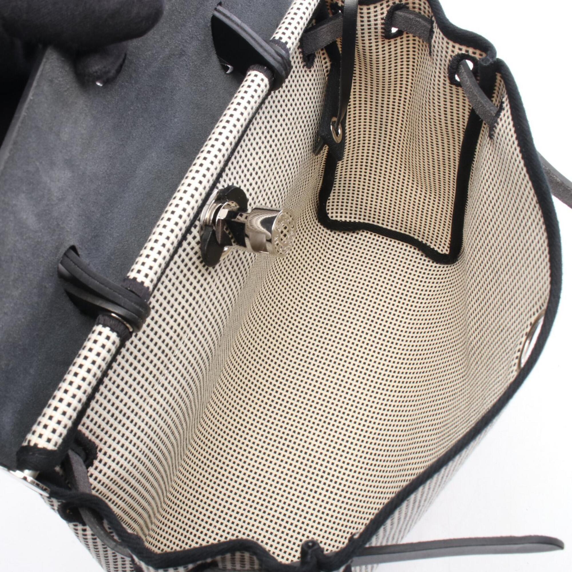 Hermes Black White Canvas Handbag (Pre-Owned)